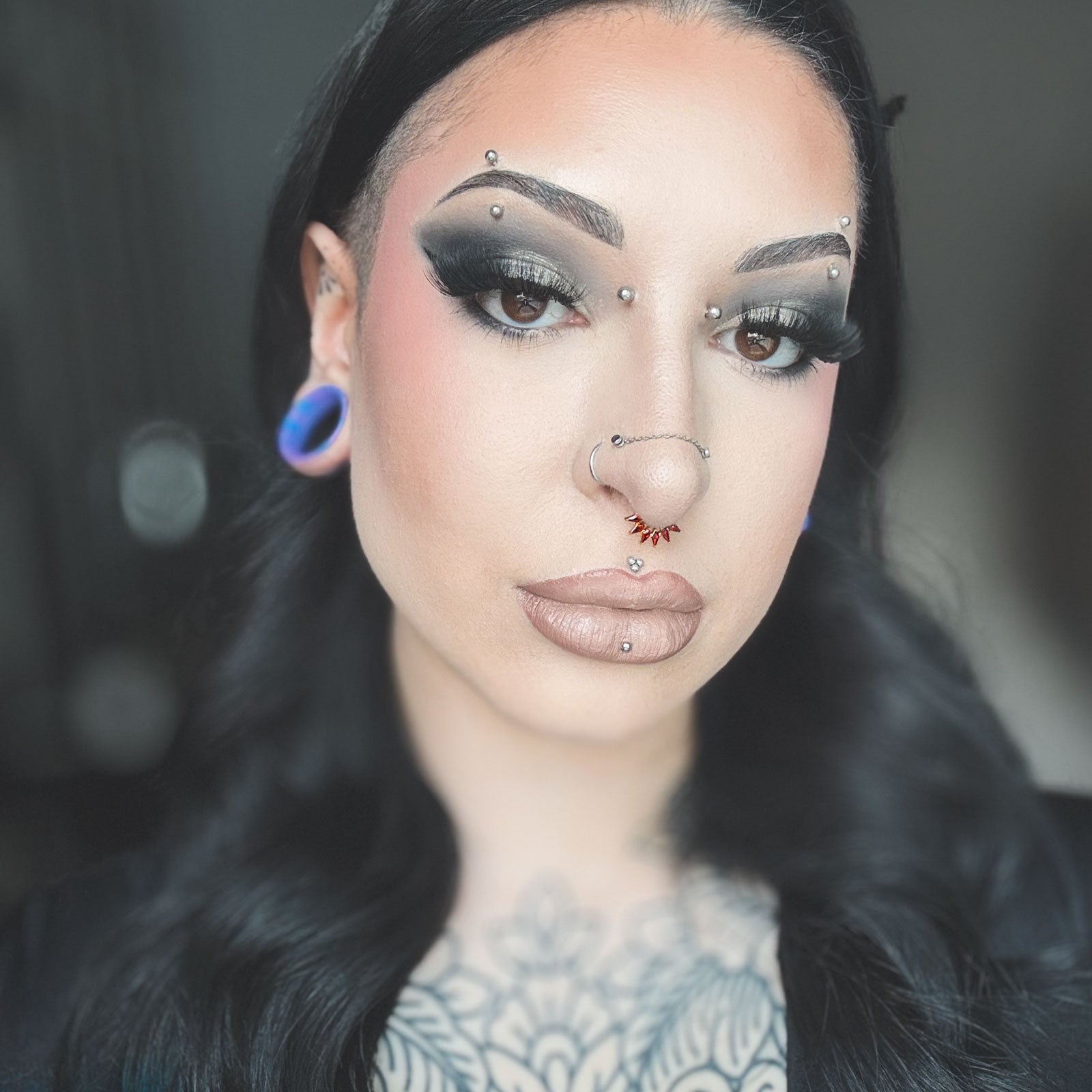 Red Gem Shard Gold PVD Titanium Septum Clicker Ring Model Shot