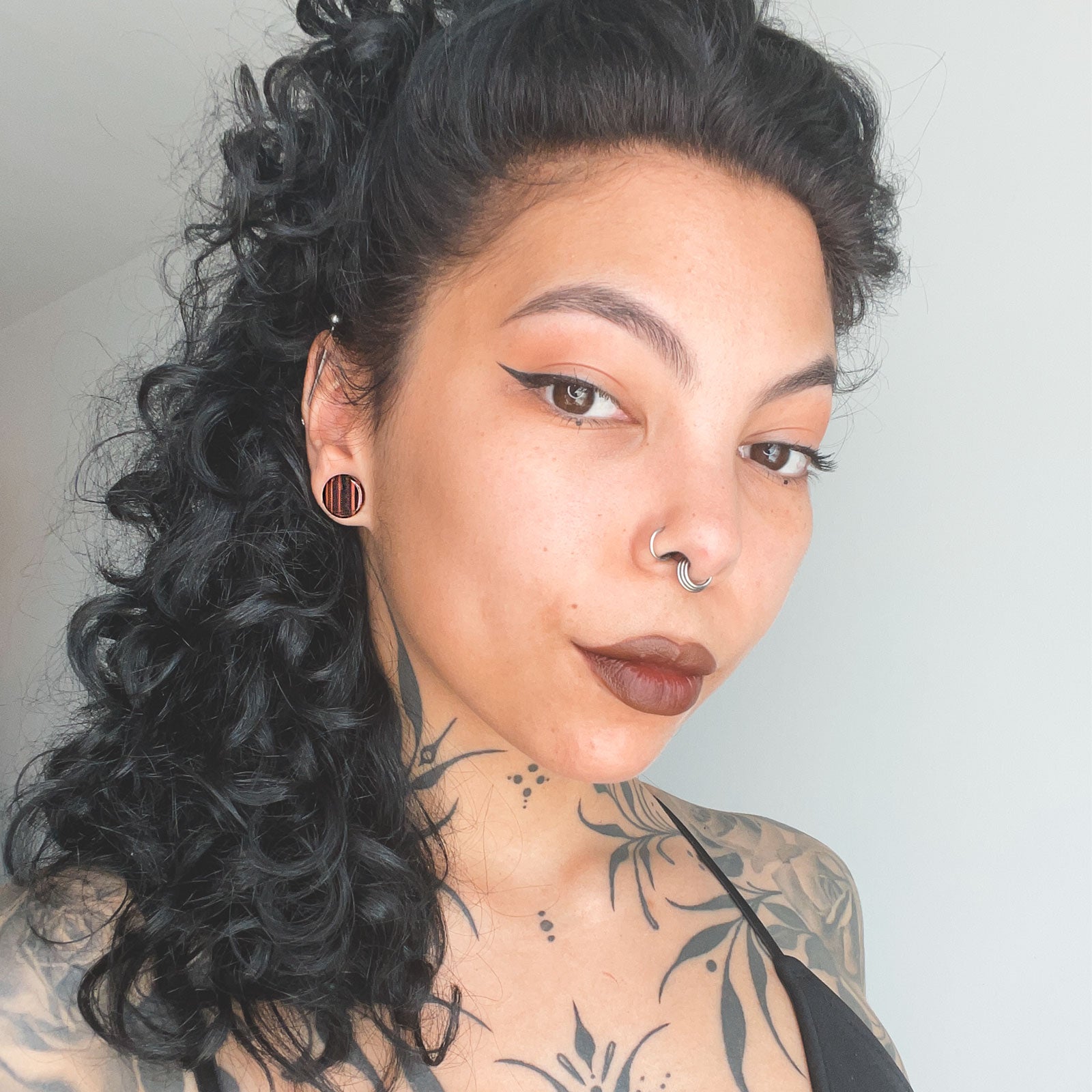 Red Tiger's Eye Double Flare Stone Plug Model Shot