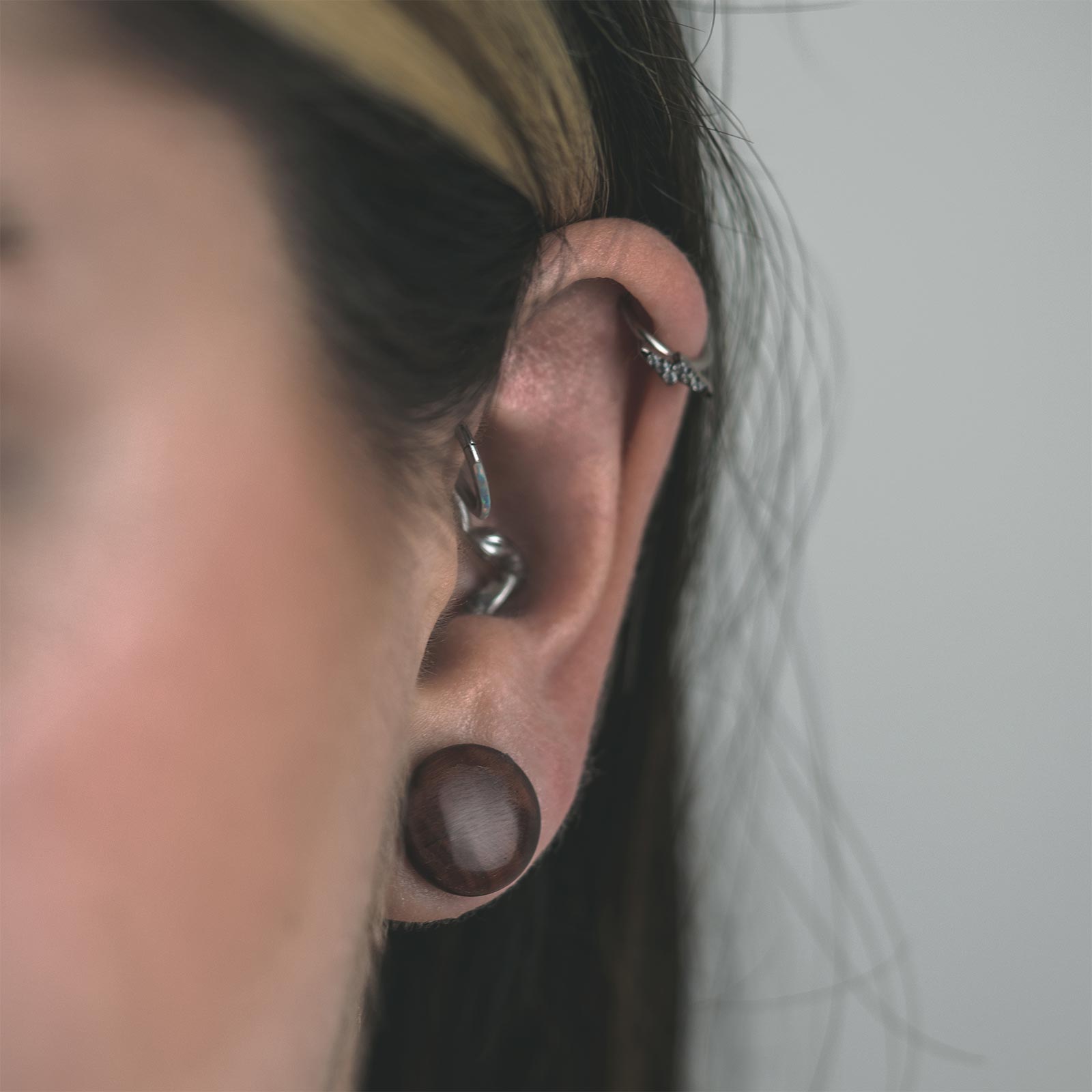 Red Tiger's Eye Single Flare Convex Stone Plug Model Shot Two