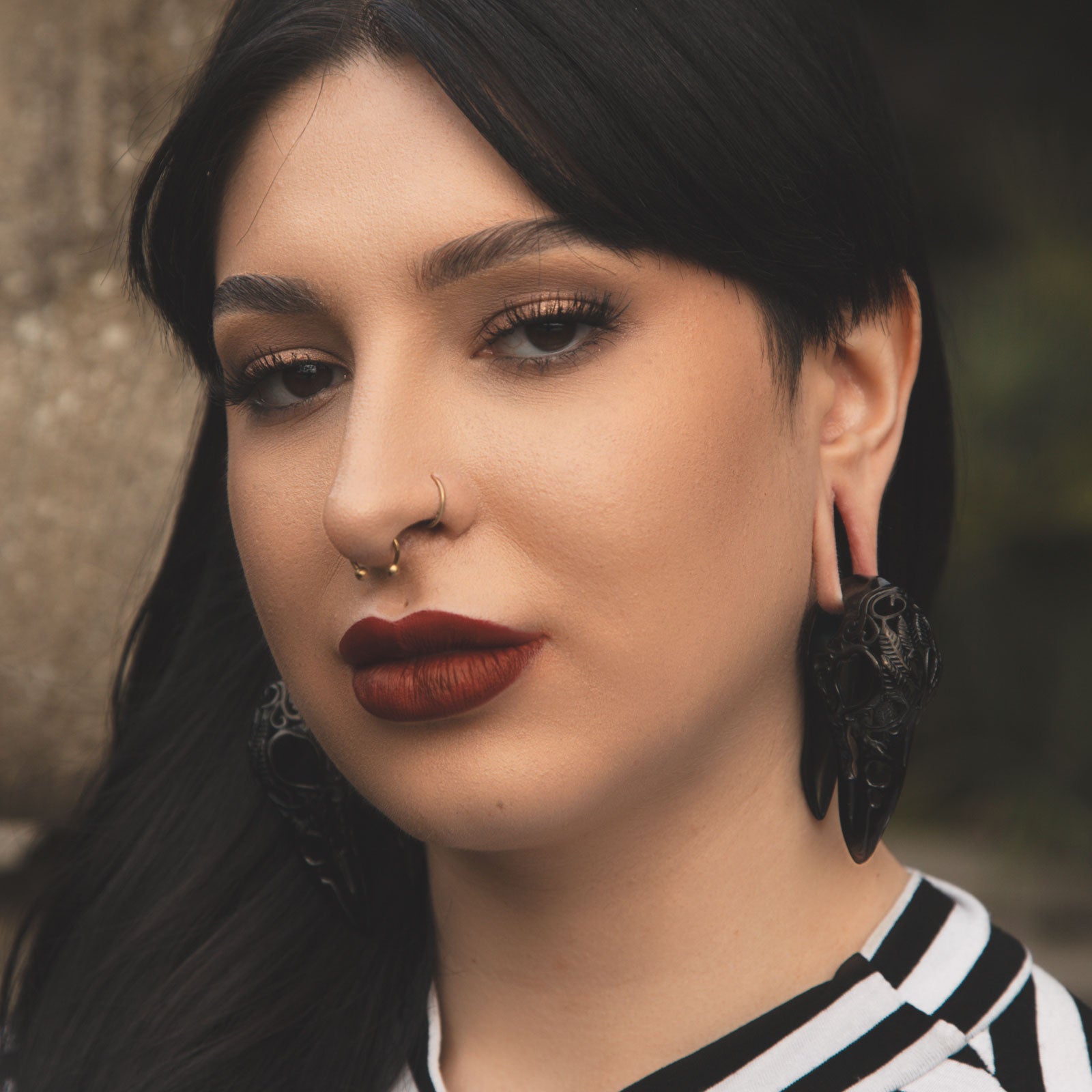 Regal Black PVD Bird Skull Ear Weight Model Shot