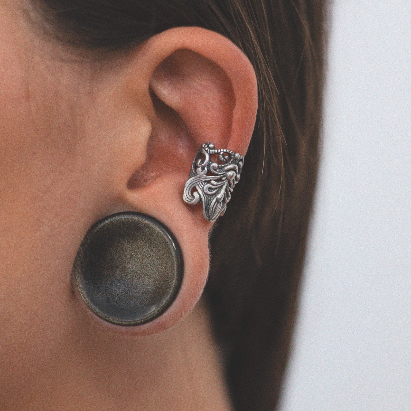 Regal White Brass Ear Cuff Model Shot