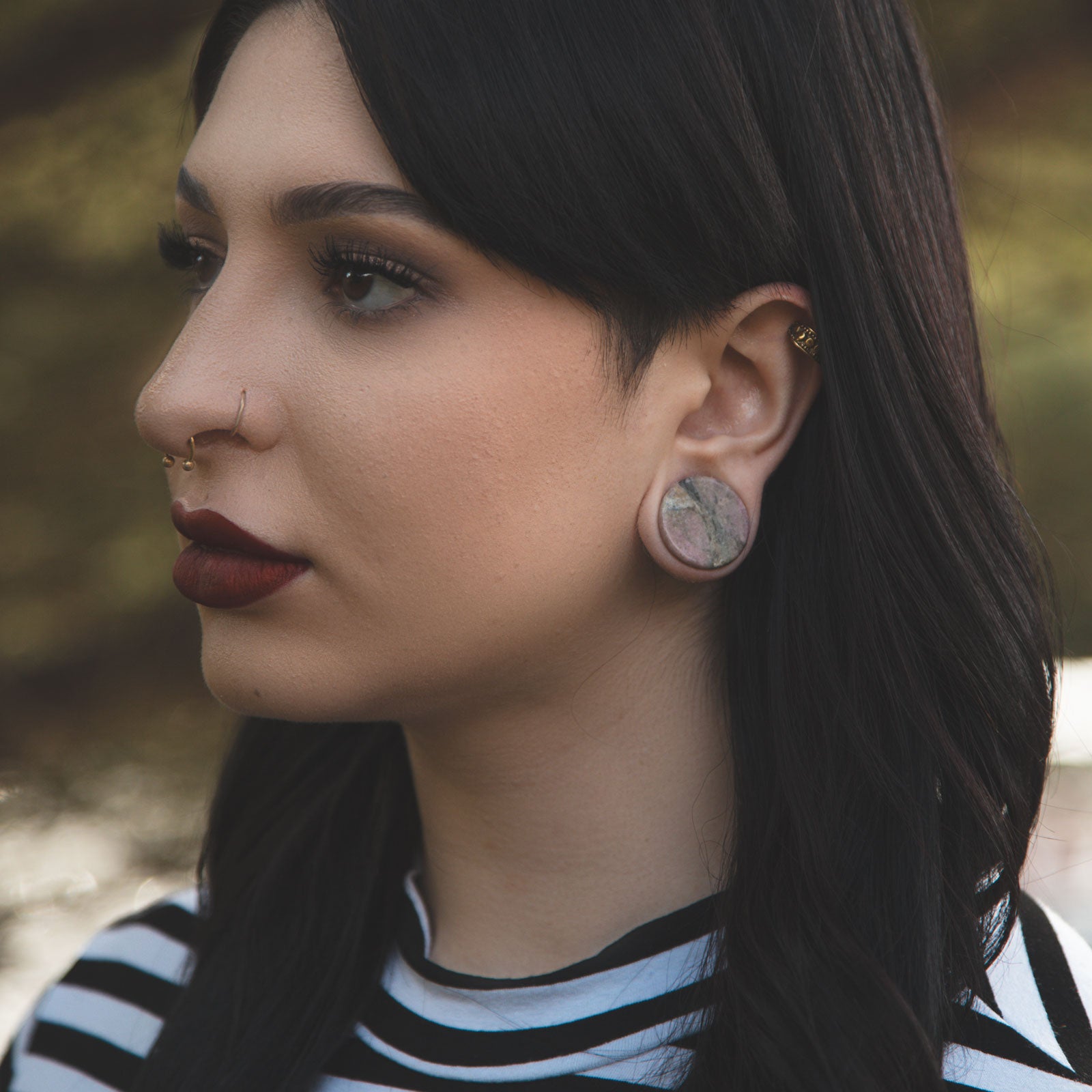 Rhodonite Double Flare Stone Plug Model Shot