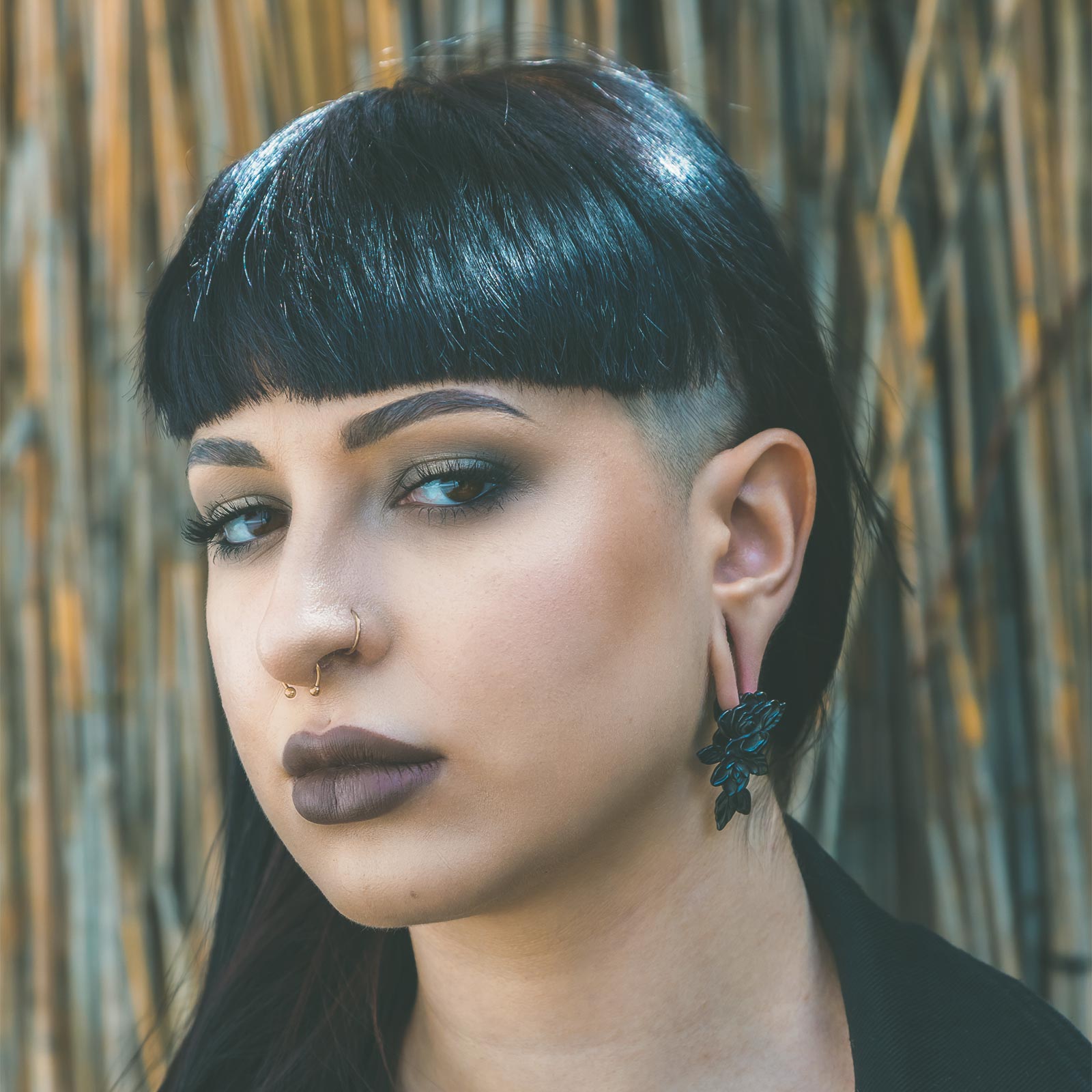 Rose And Vine Black PVD Ear Weight Model Shot