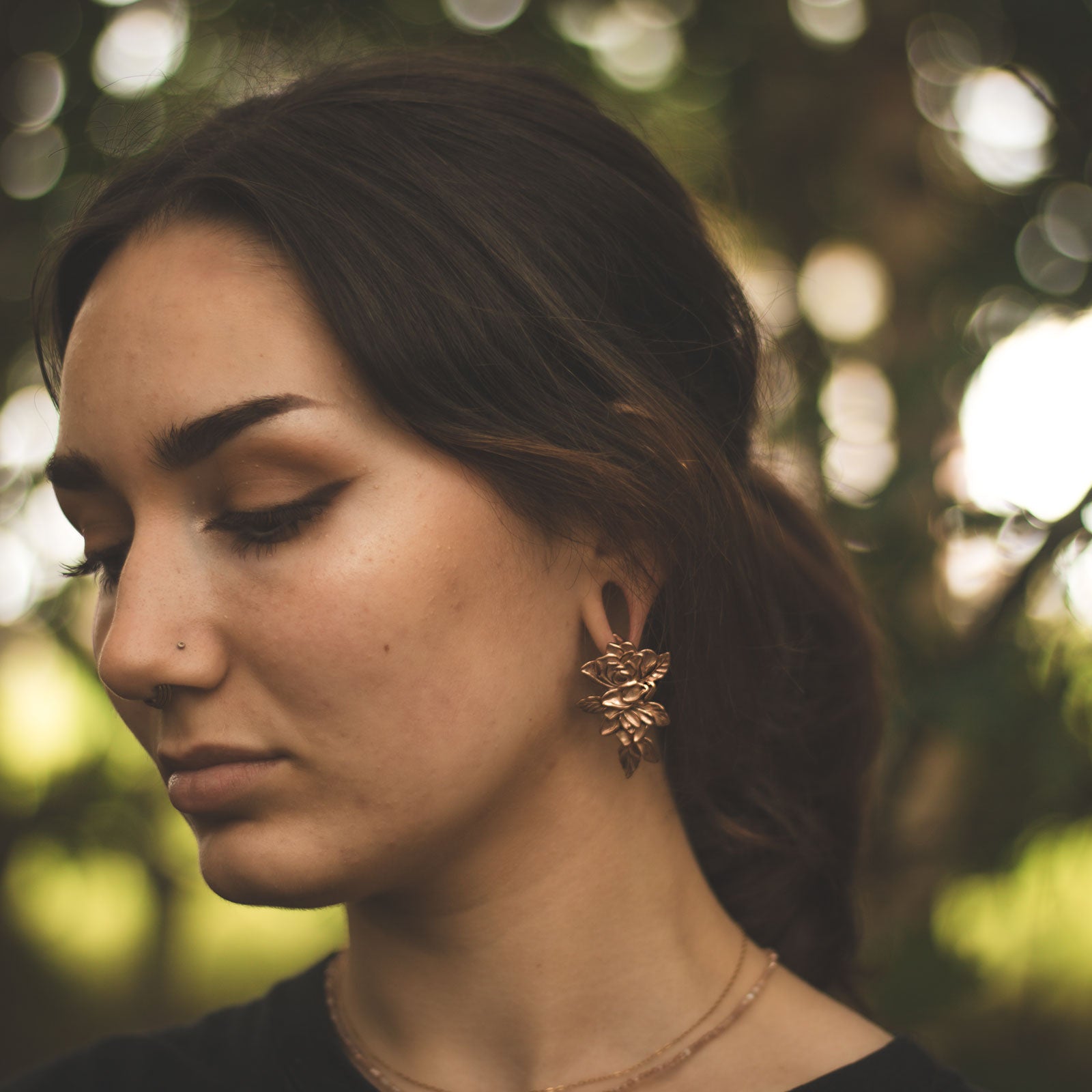 Rose And Vine Rose Gold PVD Ear Weight Model Shot
