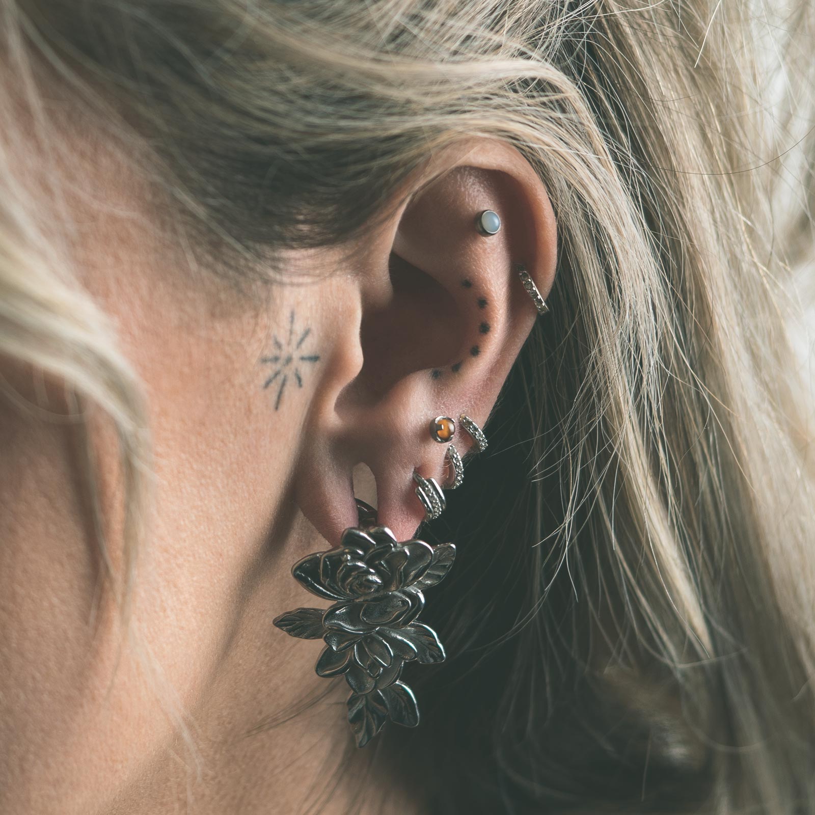 Rose And Vine Surgical Steel Ear Weight Model Shot