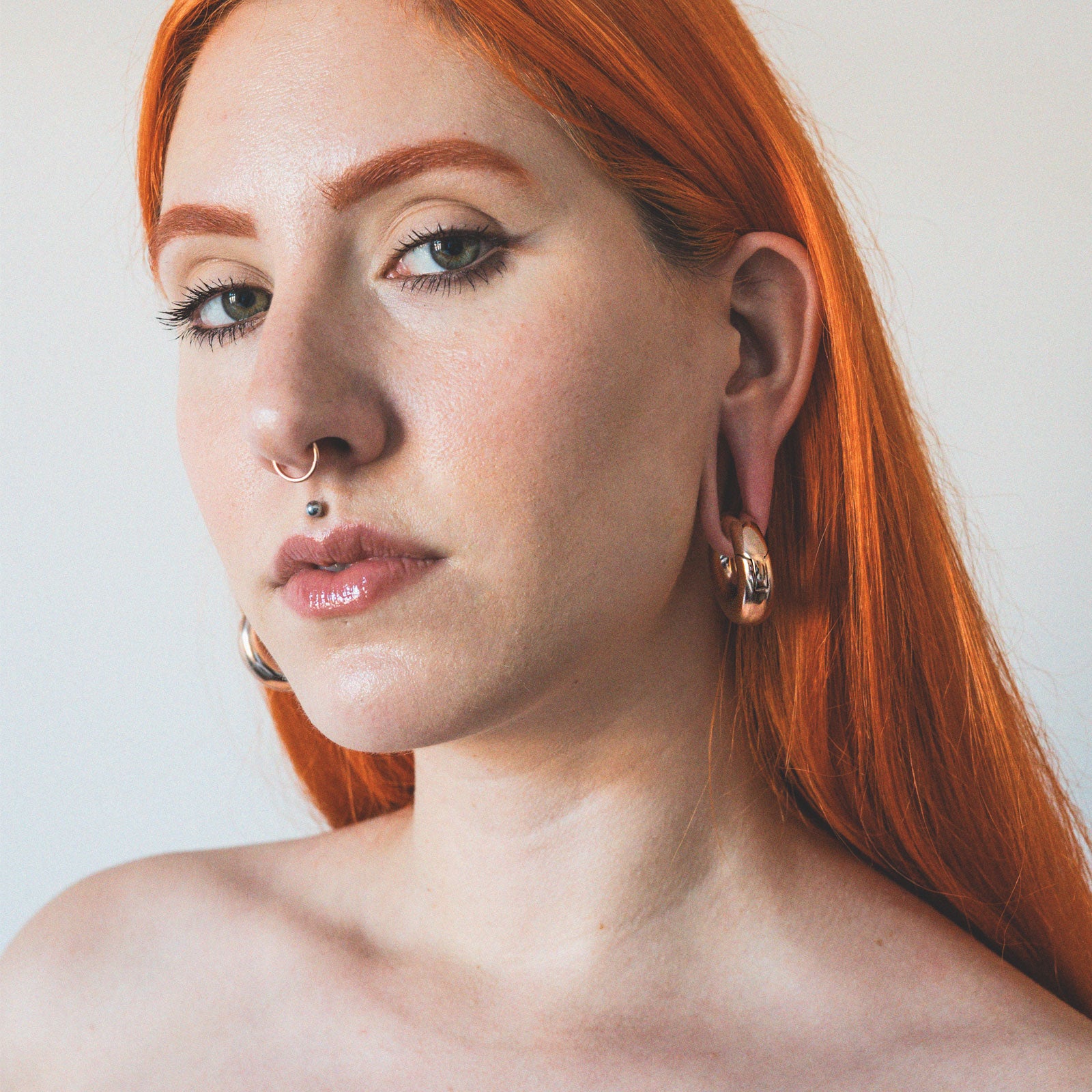 Rose Gold PVD Magnetic Circle Ear Weight Model Shot