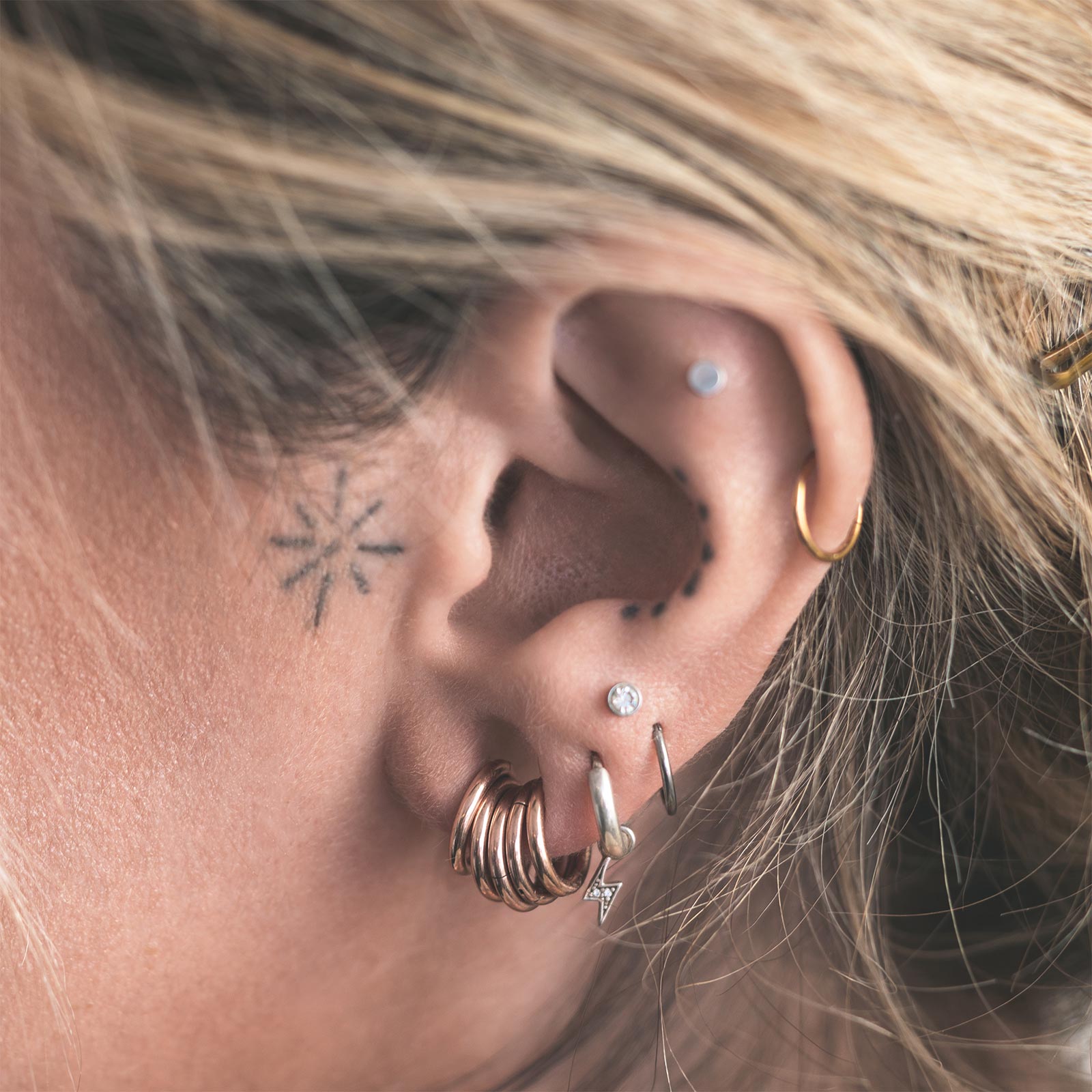 Rose Gold PVD Titanium Ring Stacks Model Shot