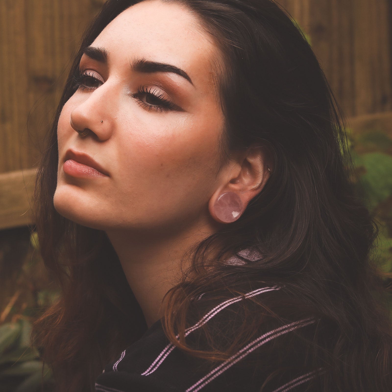 Rose Quartz Double Flare Concave Stone Plug Model Shot