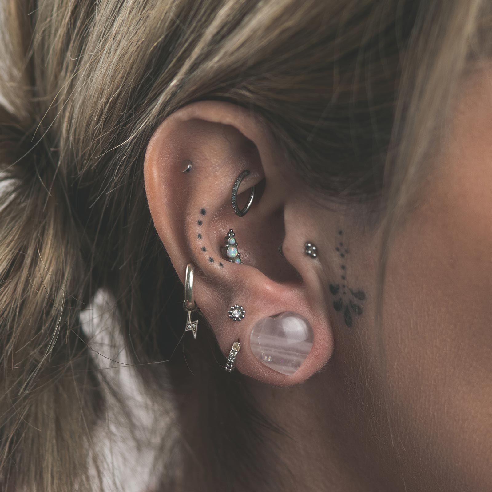 Rose Quartz Heart Shaped Double Flare Stone Plug Model Shot