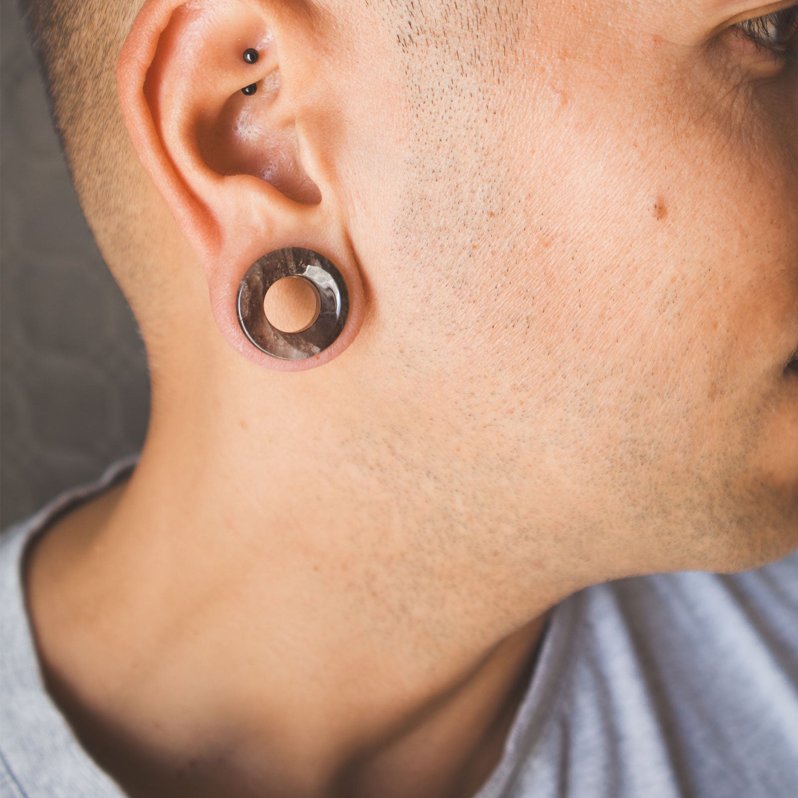 Smokey Quartz Double Flare Concave Stone Tunnel Model Shot