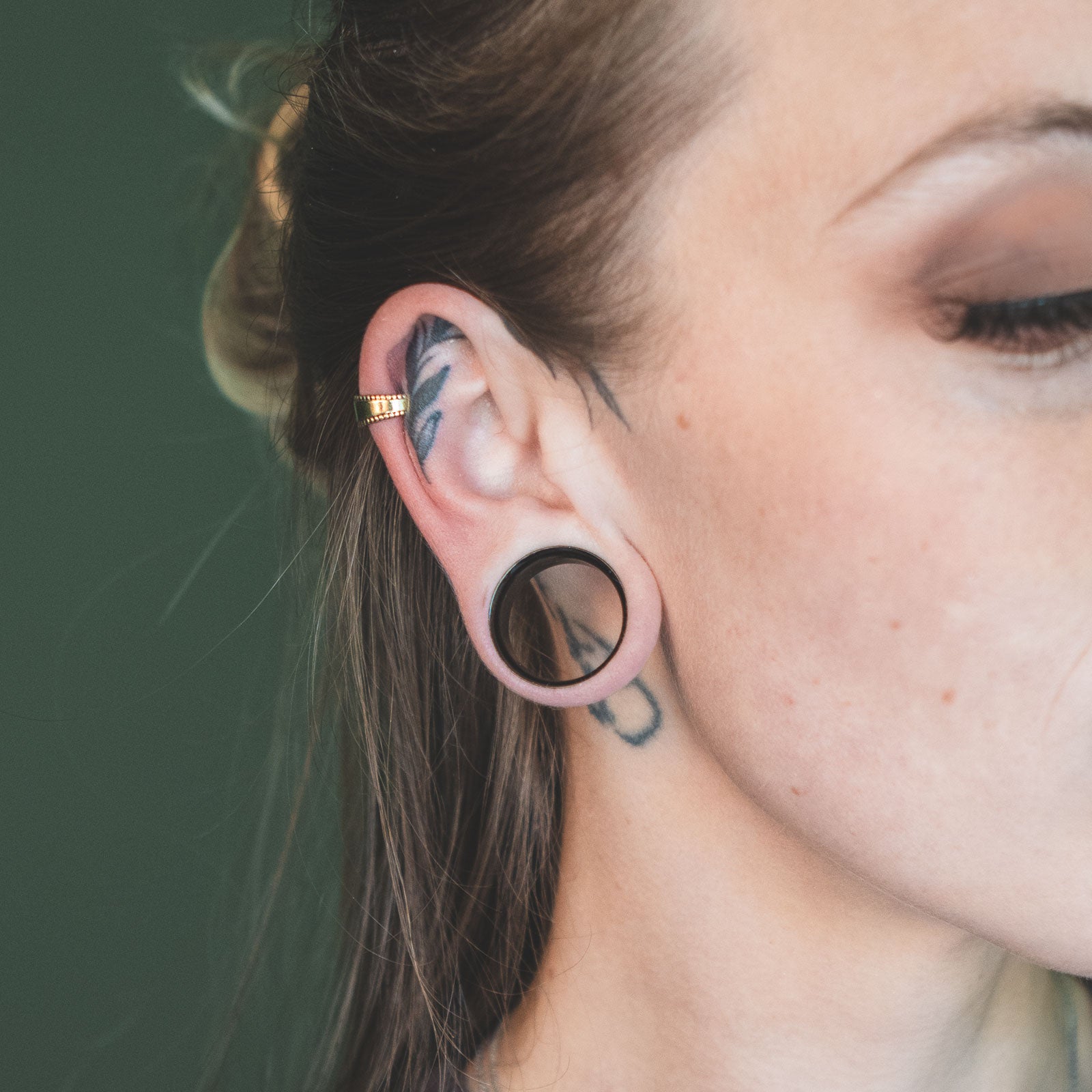 Smooth Beaded Brass Ear Cuff Model Shot