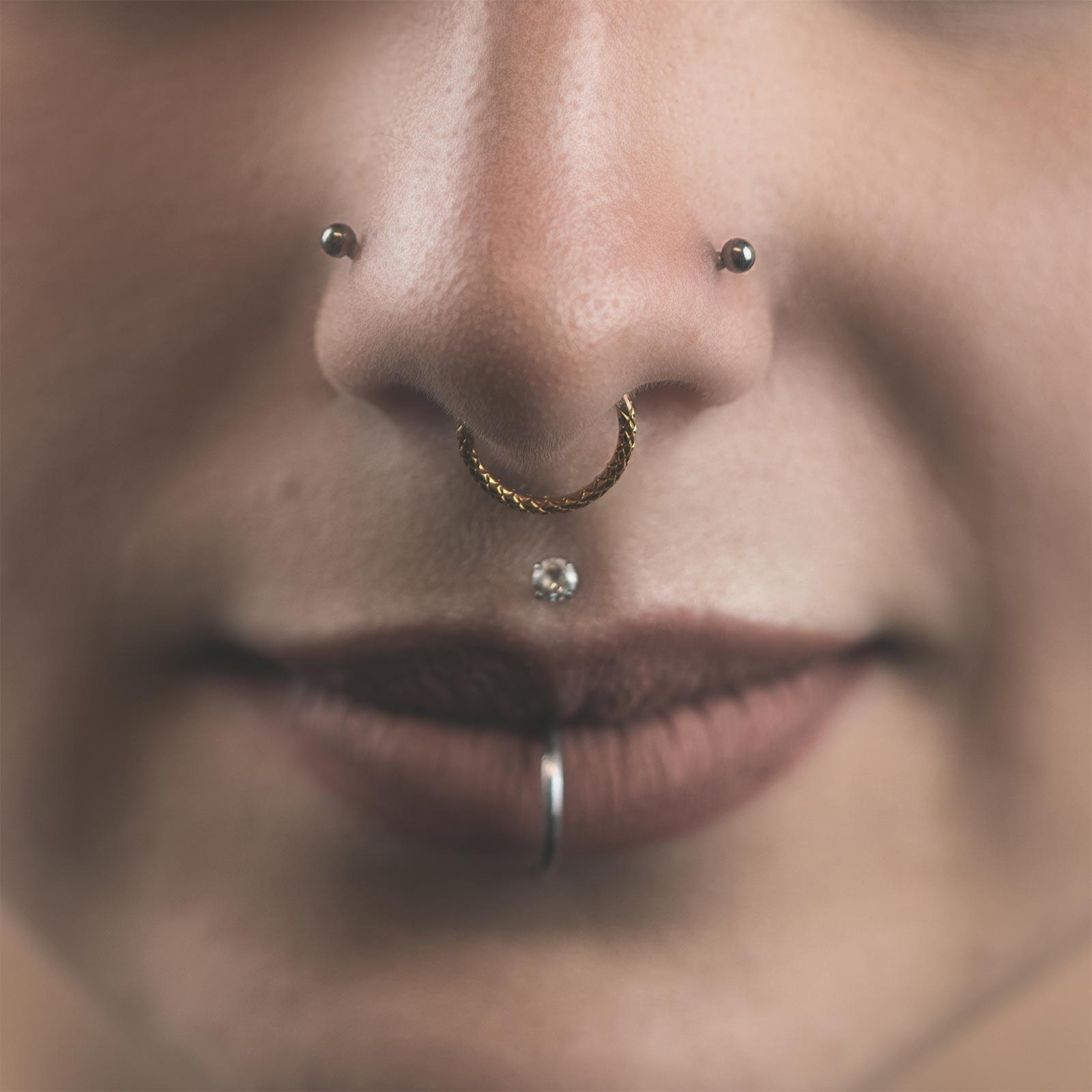 Snake Skin Gold PVD Titanium Septum Clicker Ring Model Shot