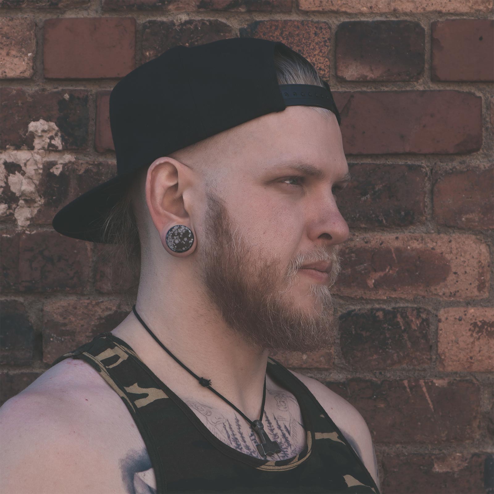 Snowflake Obsidian Double Flare Stone Plug Model Shot