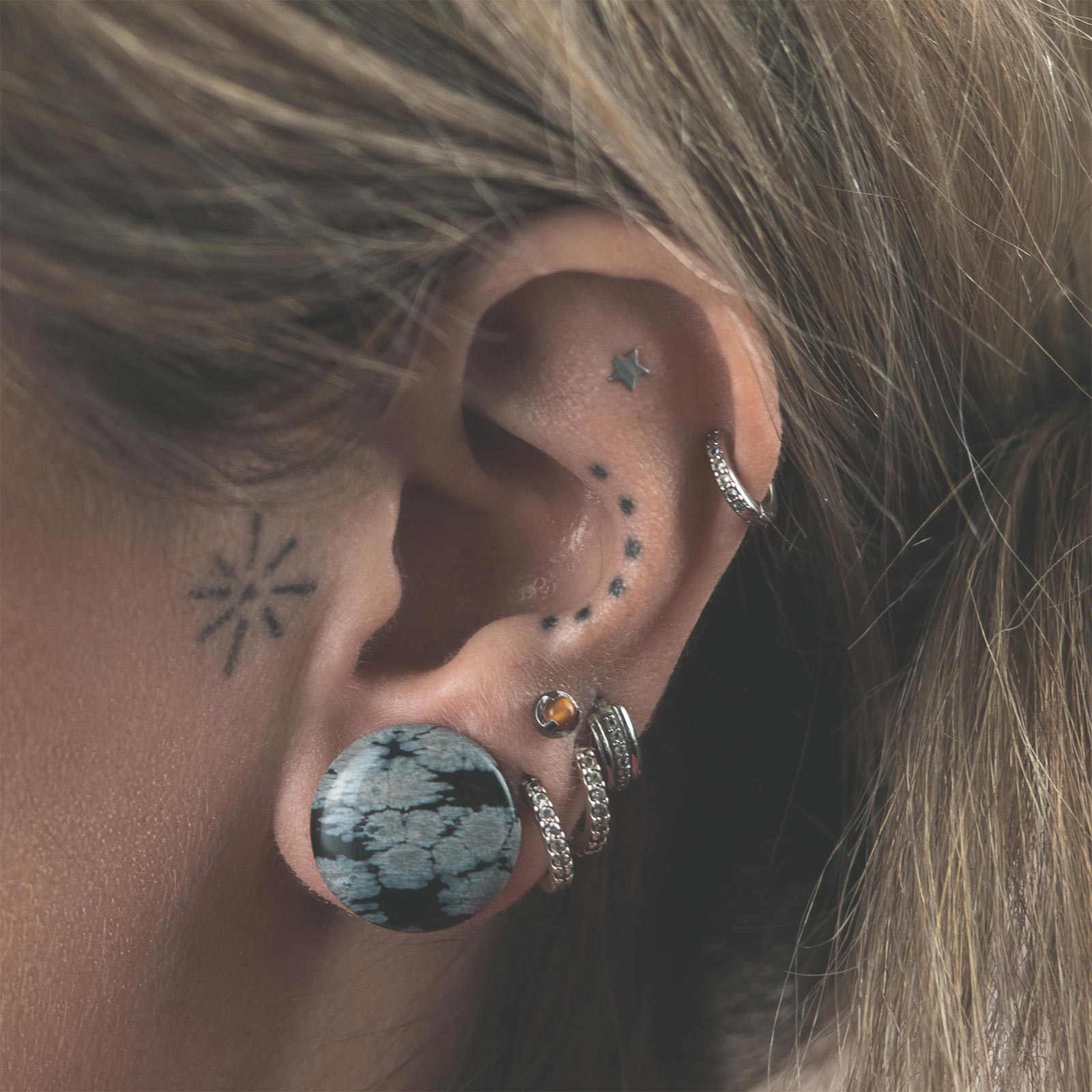 Snowflake Obsidian Single Flare Convex Stone Plug Model Shot