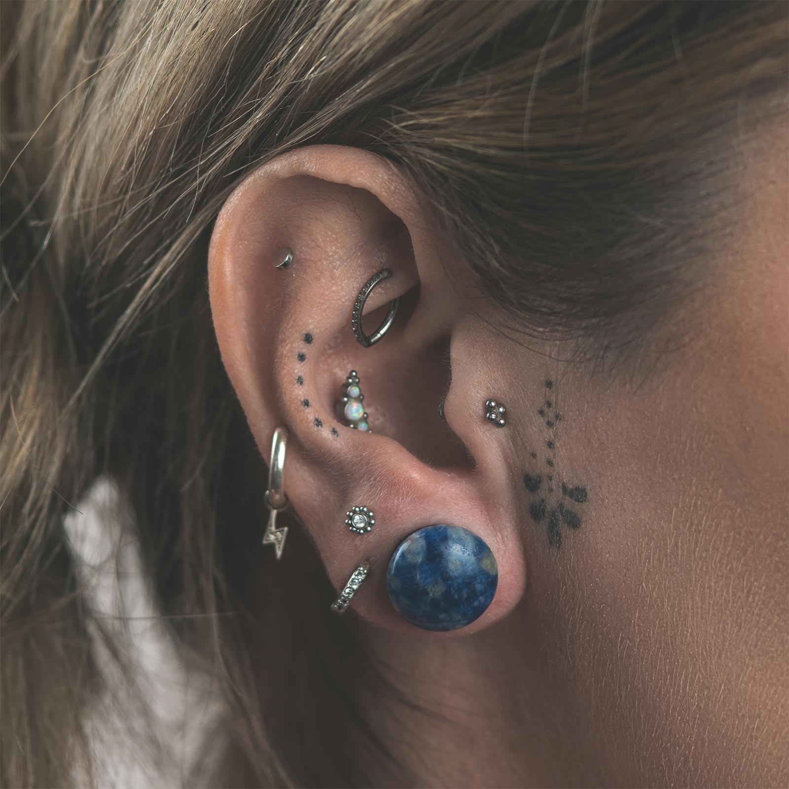 Sodalite Single Flare Convex Stone Plug Model Shot