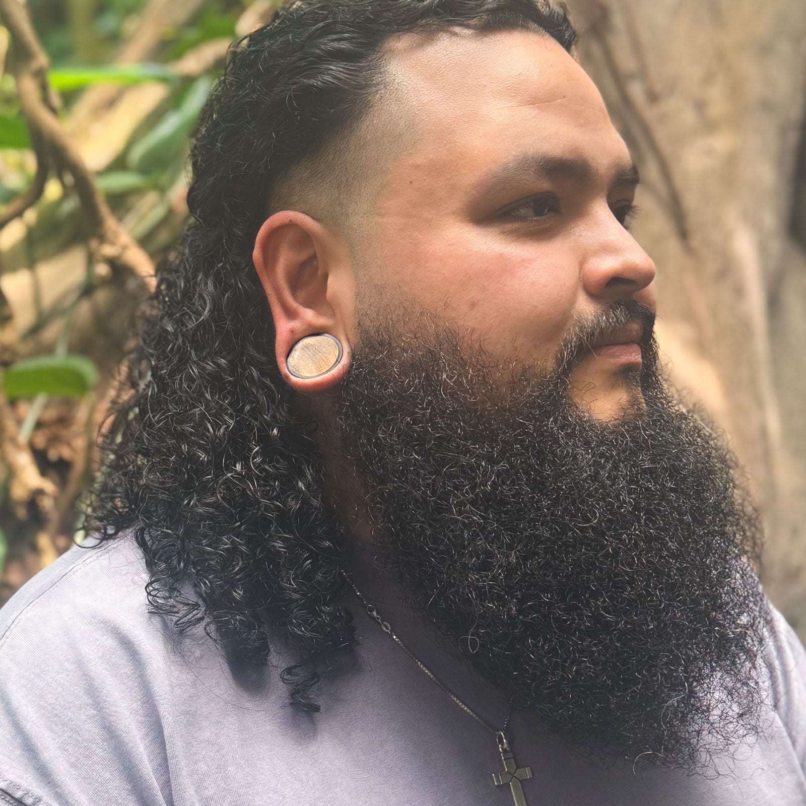 Sono Wood Double Flare Concave Plug With Olive Wood Inlay Model Shot