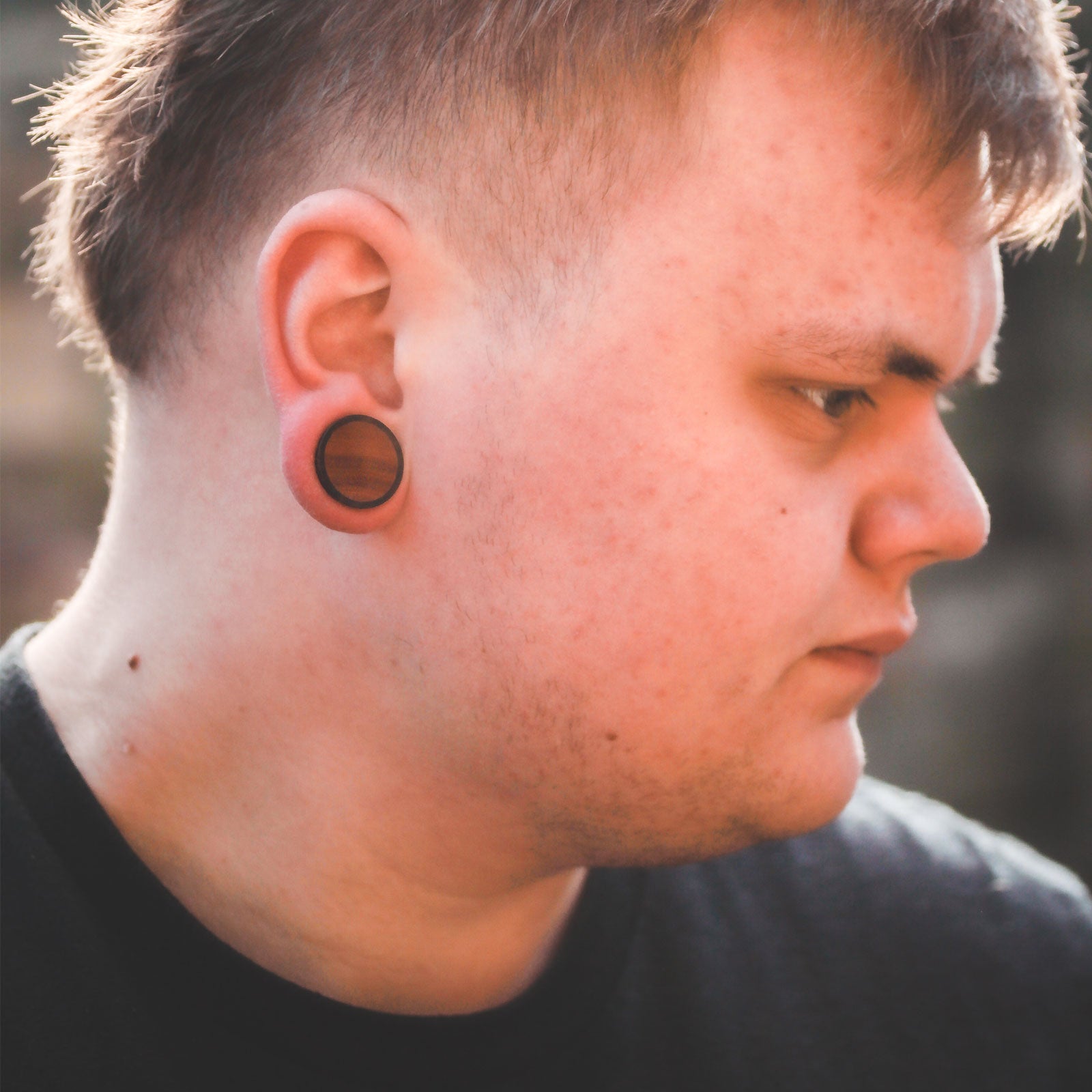 Sono Wood Double Flare Concave Plug With Saba Wood Inlay Model Shot