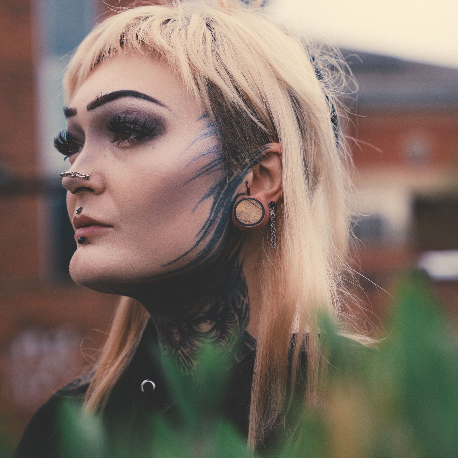 Sono Wood Double Flare Concave Plug With Tamarind Wood Inlay Model Shot