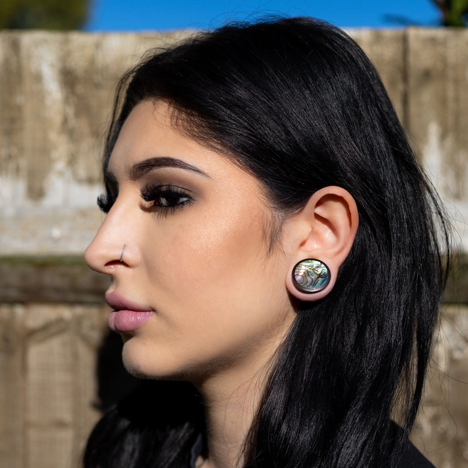 Sono Wood Double Flare Plug With Abalone Shell Inlay Model Shot