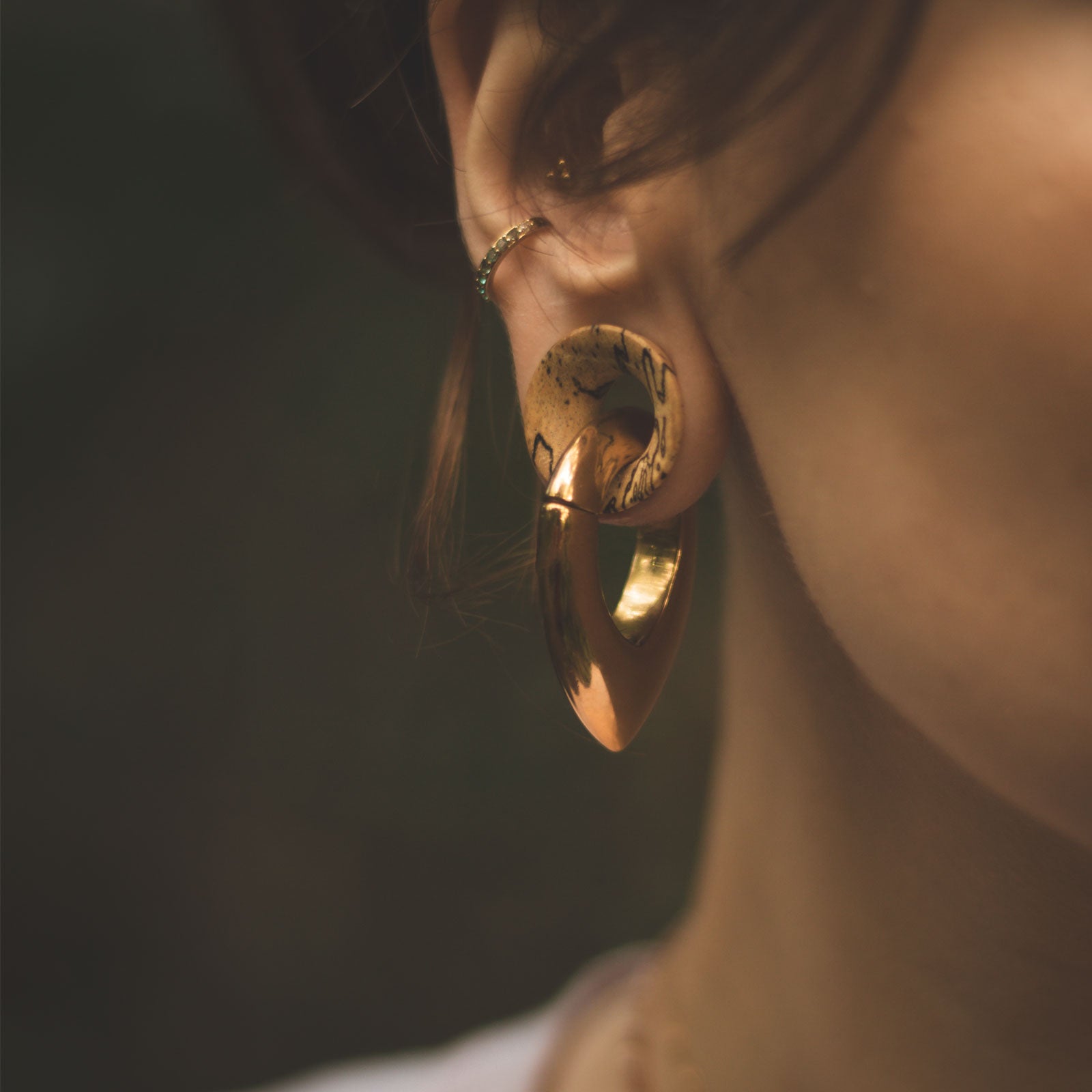Spear Drop Gold PVD Magnetic Ear Weight Model Shot
