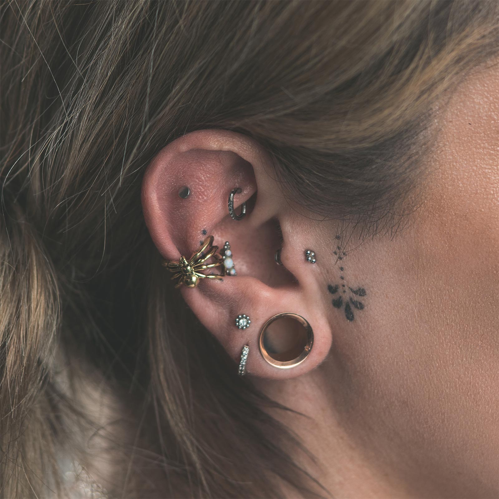 Spider Brass Ear Cuff Model Shot