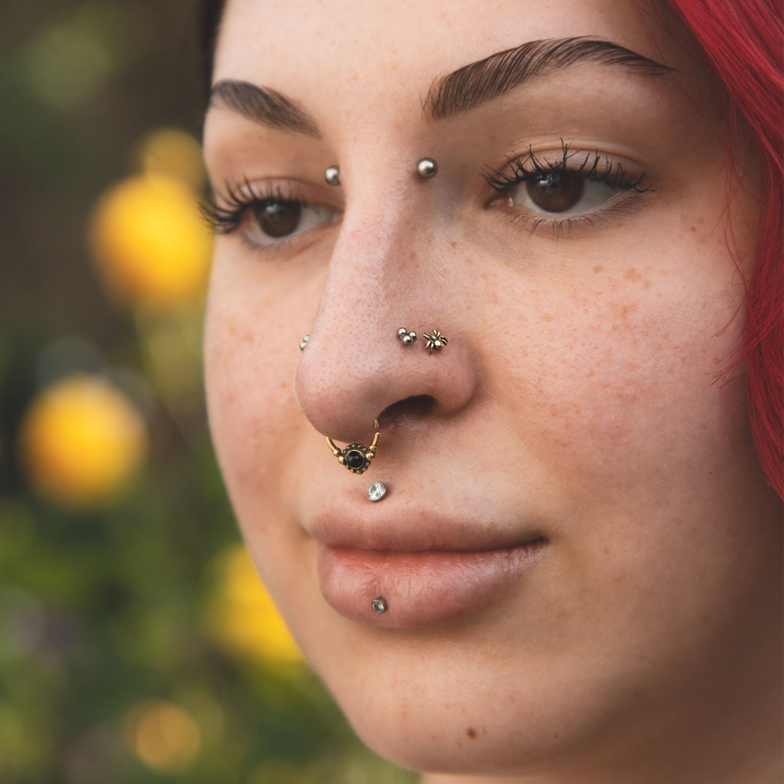 Spider Brass Nose Stud (Nose Bone) Model Shot