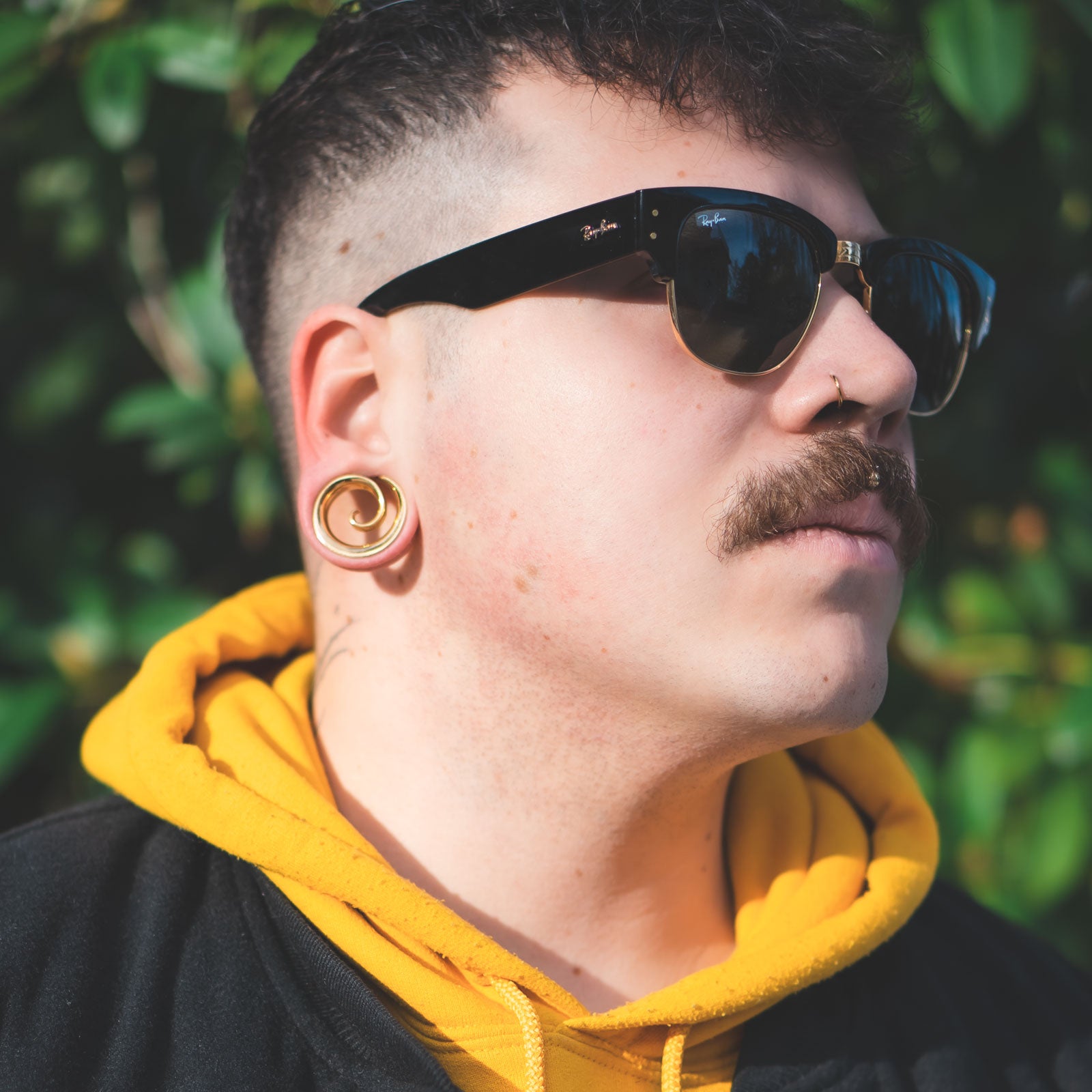 Spiral Gold PVD Saddle Ear Weight Model Shot