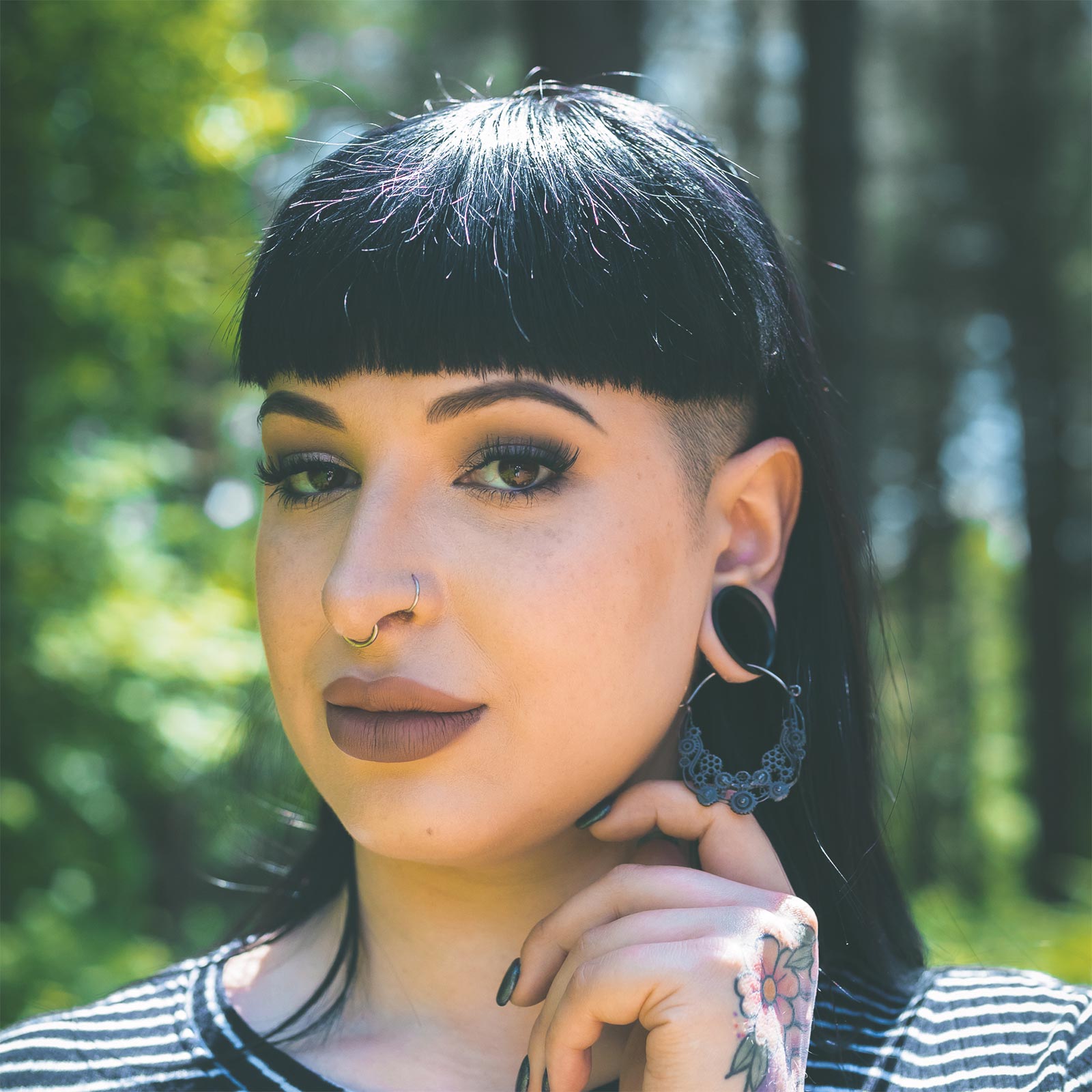 Steampunk Black Gunmetal Plug Hoops Model Shot