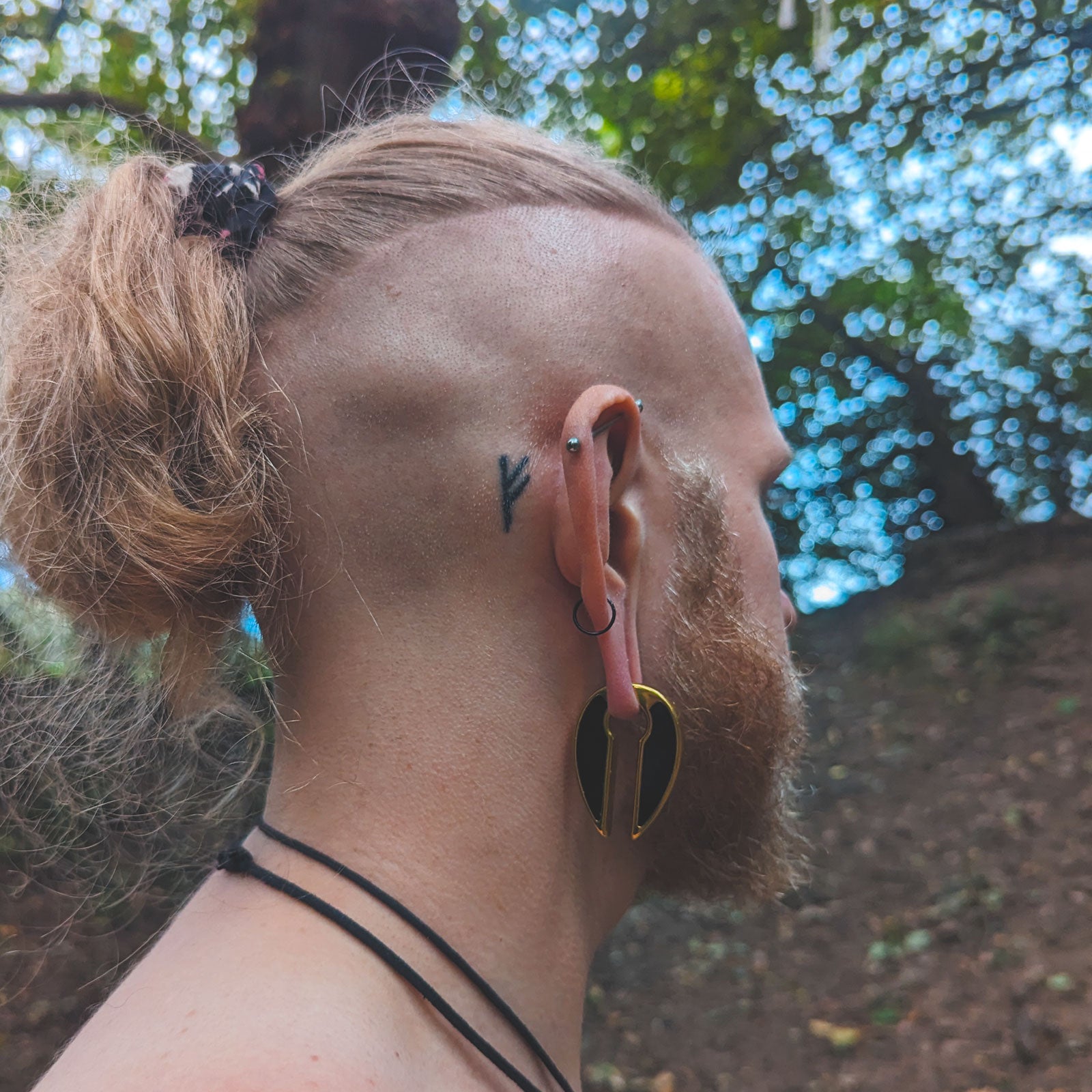 Stone Inlaid Keyhole & Gold PVD Ear Weight Model Shot