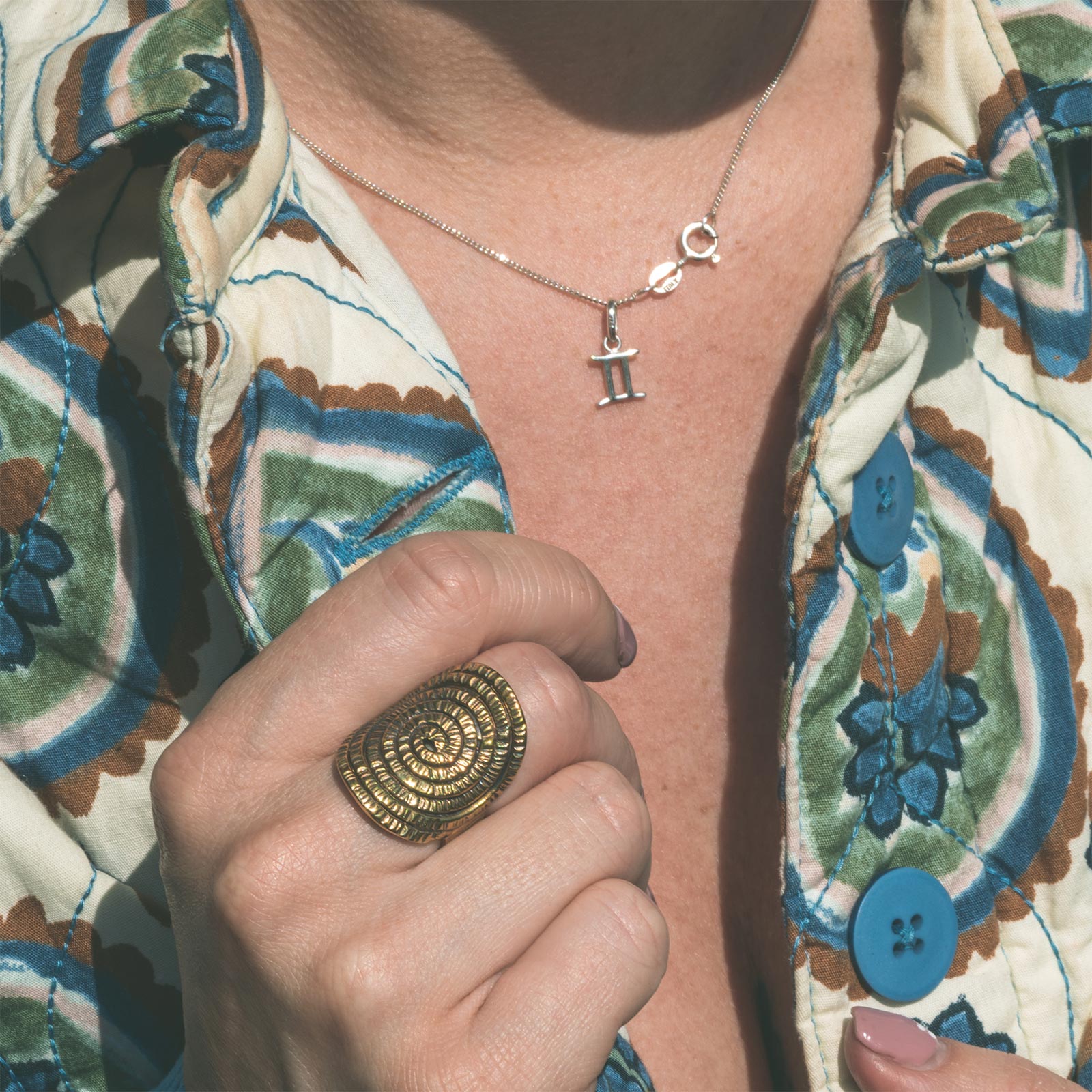 Textured Spiral Brass Ring Model Shot