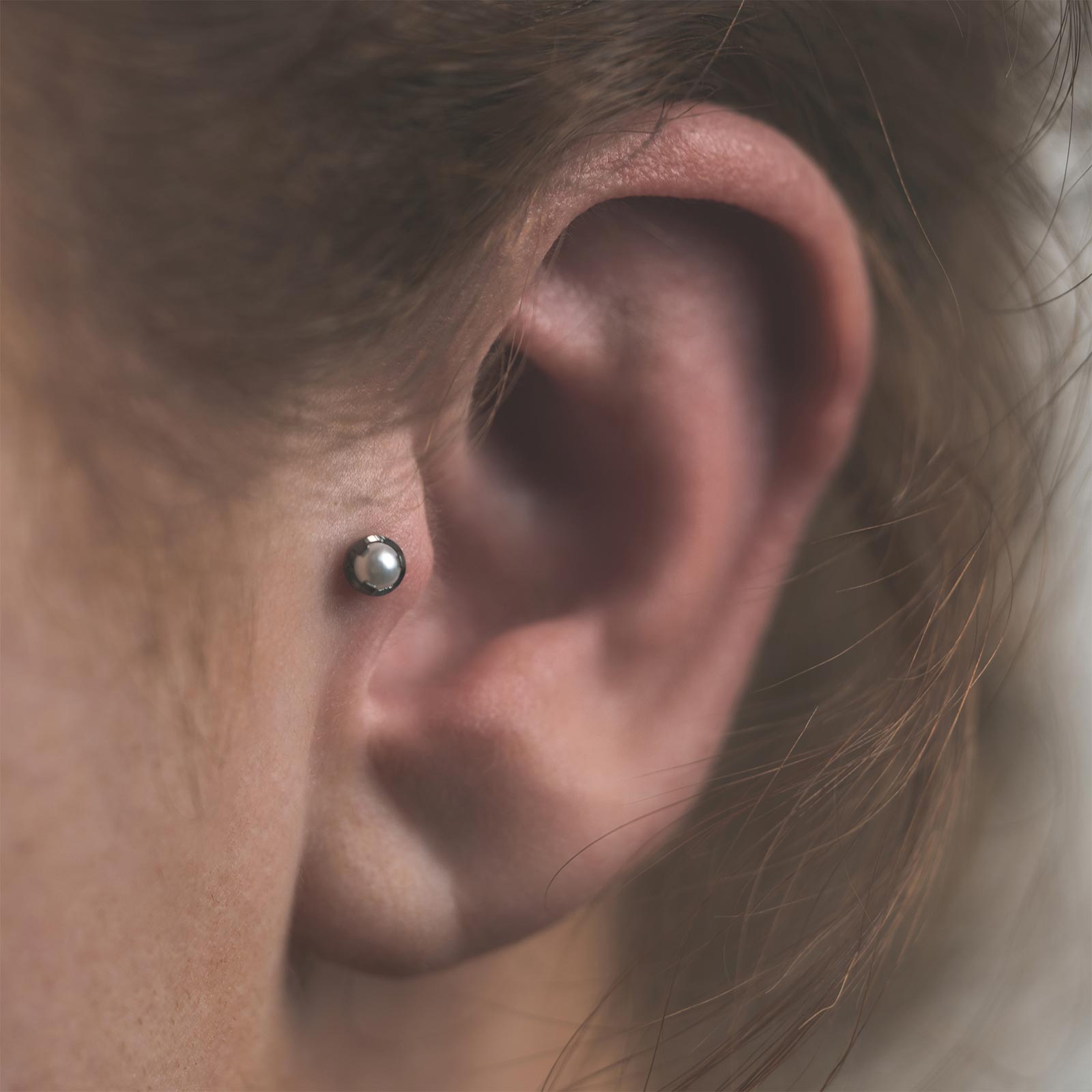 Three Prong Synth Pearl & Titanium Threadless Top Model Shot