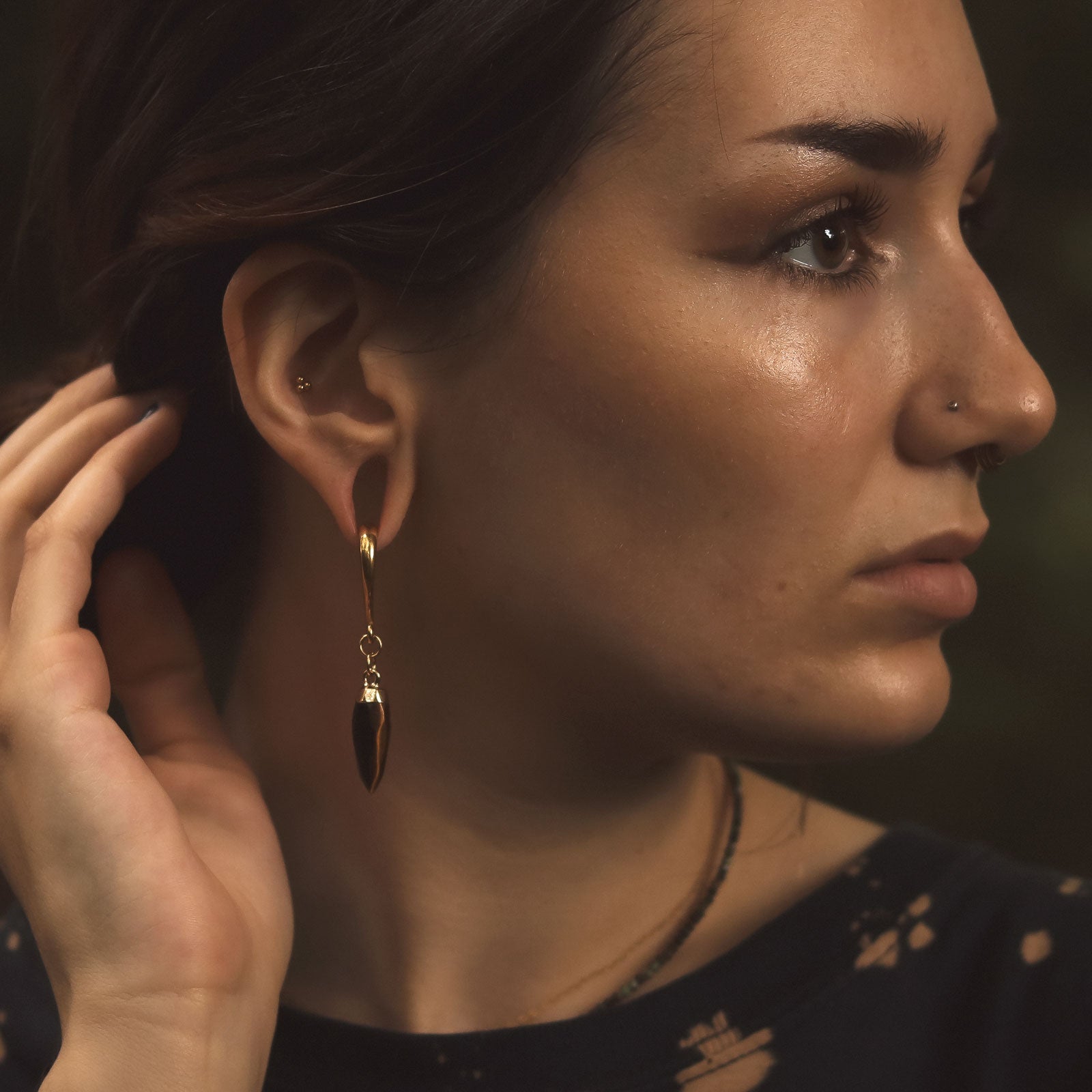 Tiger's Eye Faceted Pendant With Gold PVD Hook Mini Ear Weight Model Shot