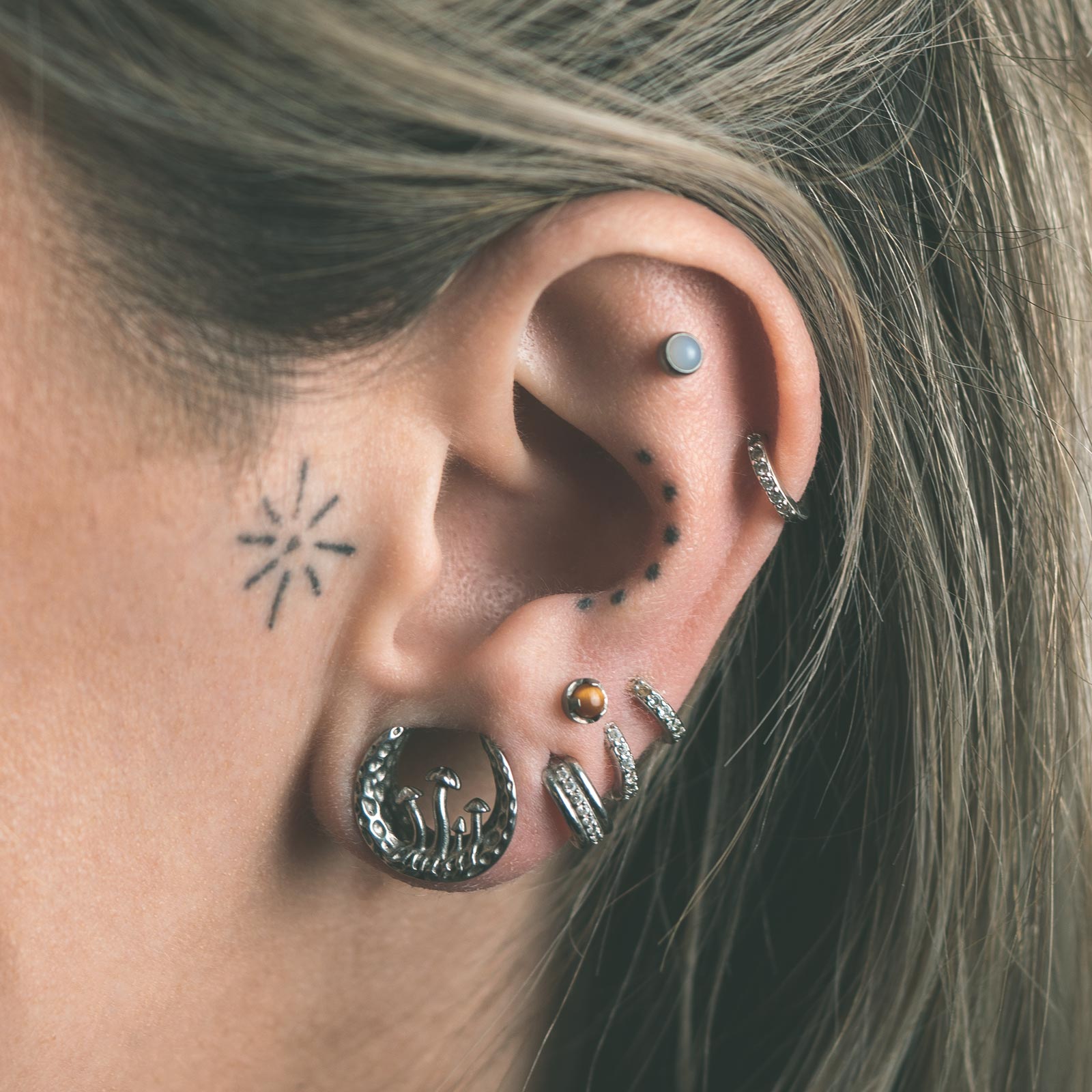 Trio Mushroom Surgical Steel Saddle Ear Weight Model Shot