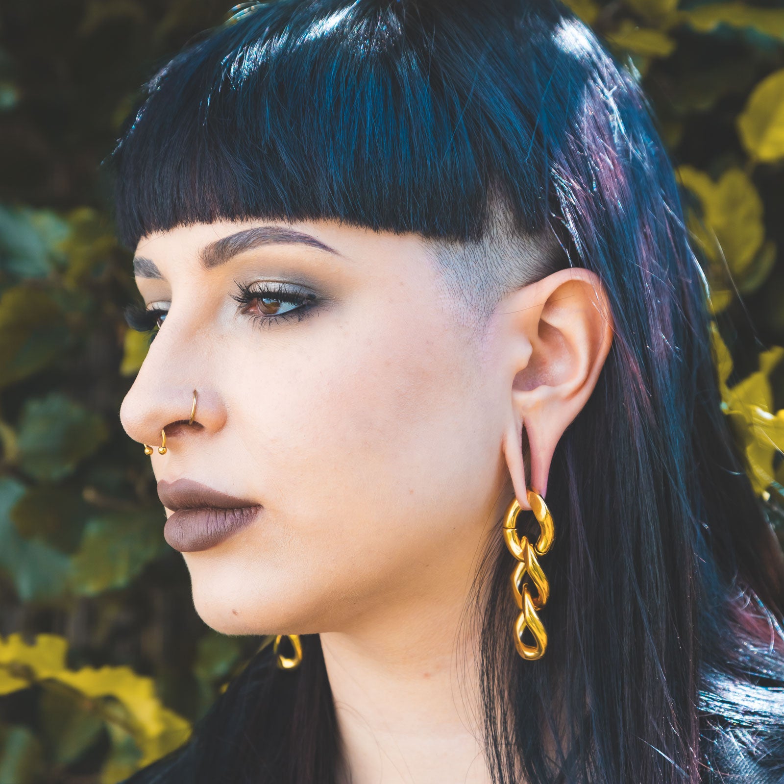 Triple Cuban Link Gold PVD Magnetic Ear Weight Model Shot