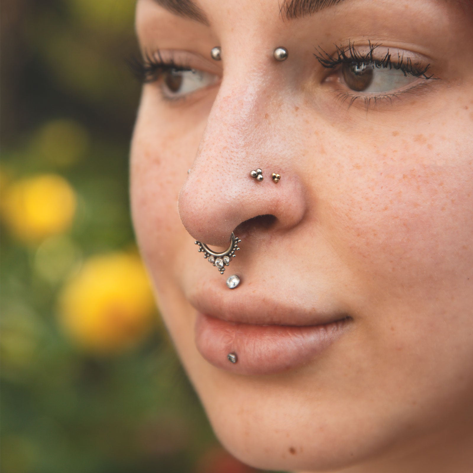Triple Dot Brass Nose Stud (Nose Bone) Model Shot