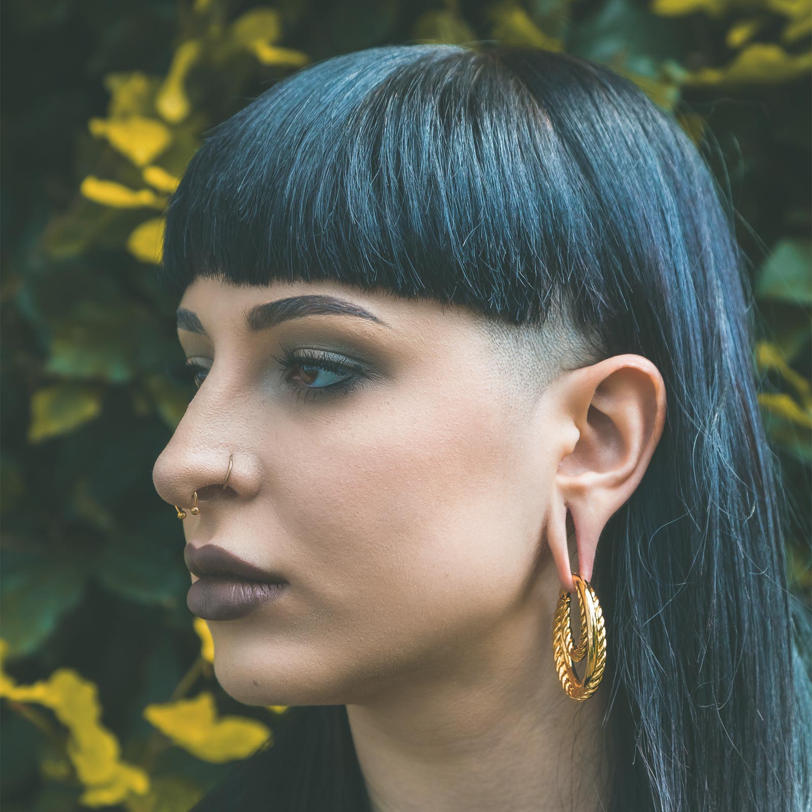 Twisted Rope Multi Hoop Gold PVD Ear Weight Model Shot