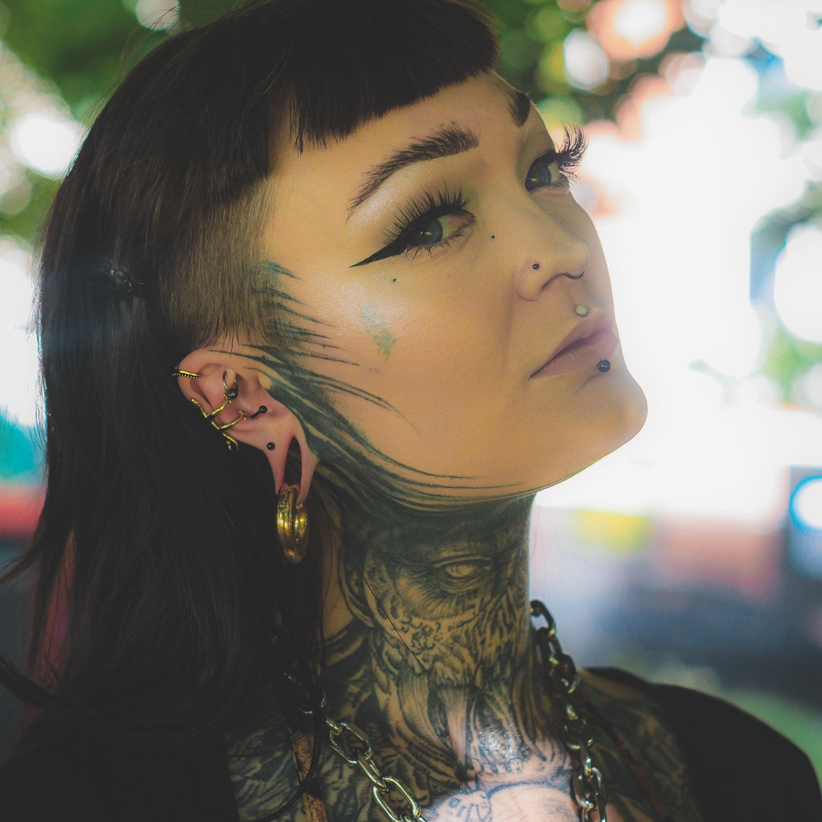 V Shape Dots Brass Ear Cuff Model Shot