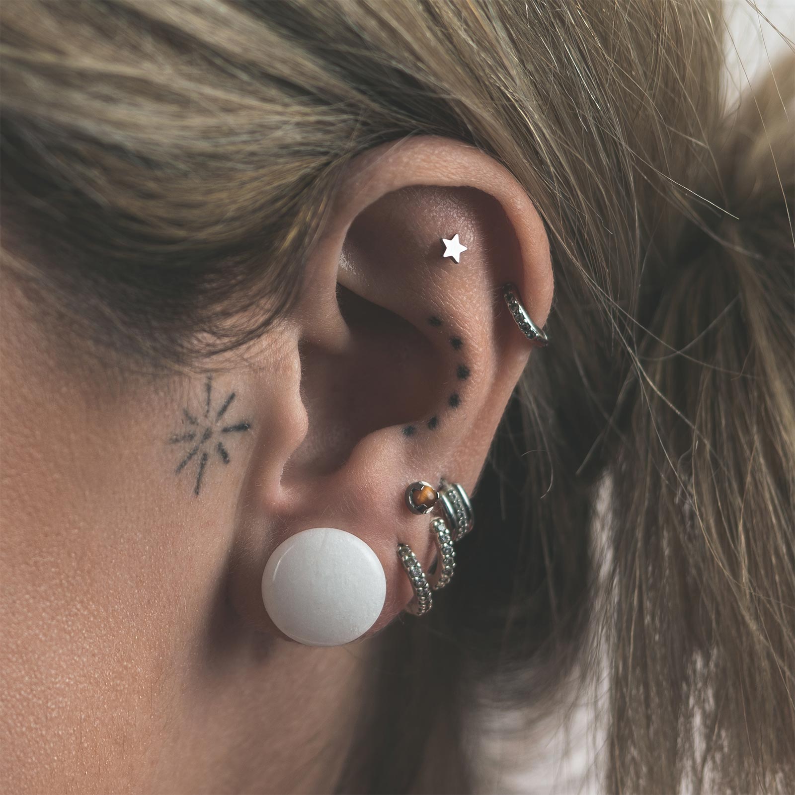 White Jade Single Flare Convex Stone Plug Model Shot