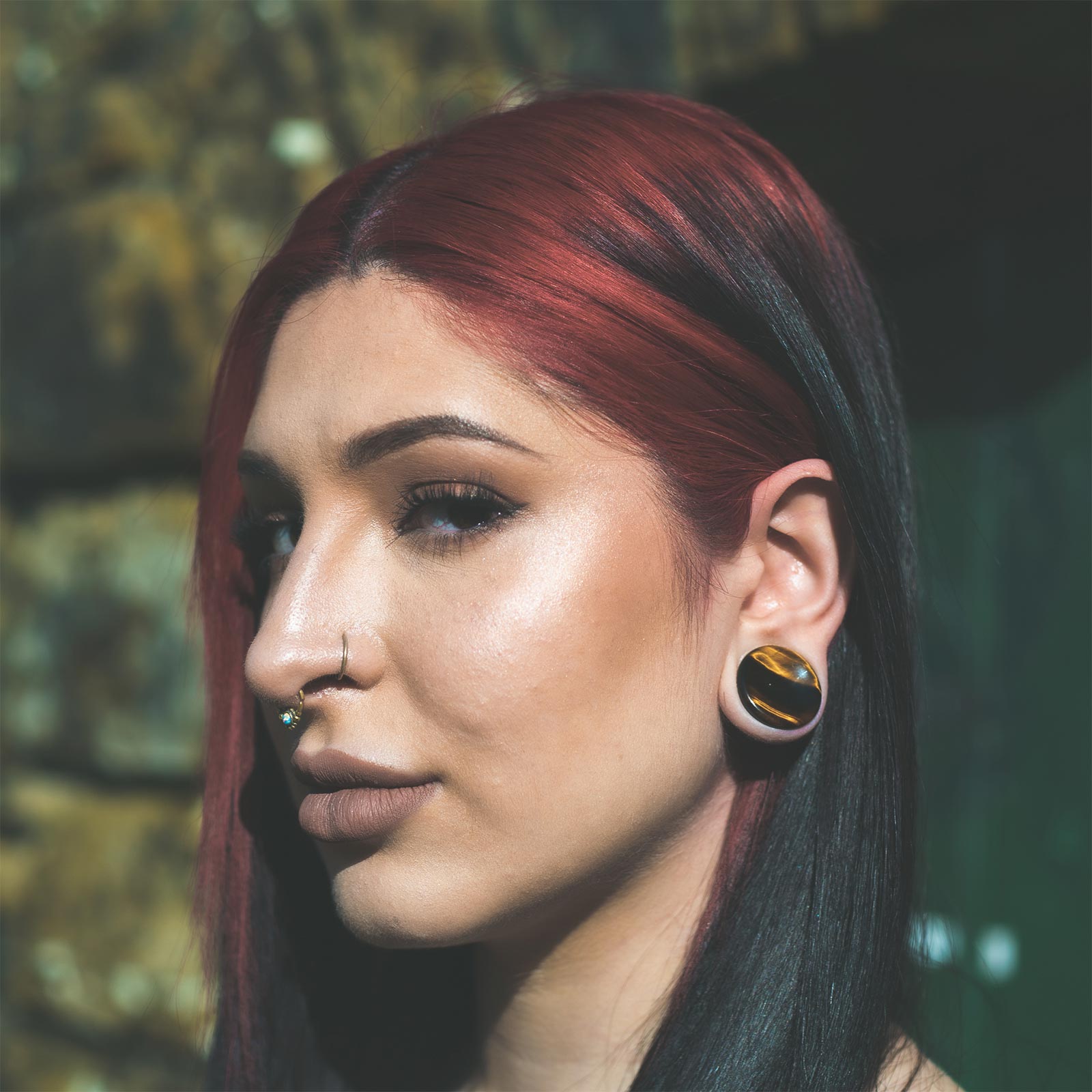 Yellow Tiger's Eye Double Flare Concave Plug Model Shot