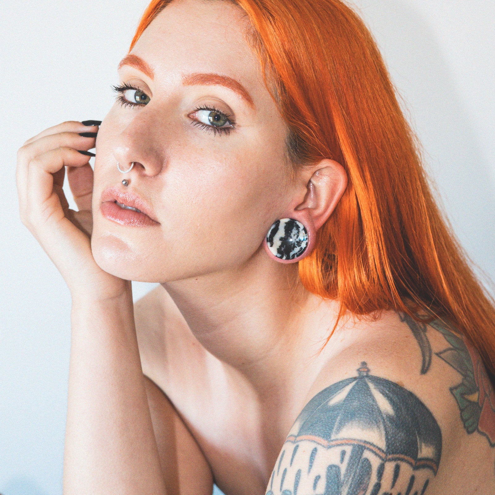 Zebra Jasper Double Flare Concave Stone Plug Model Shot