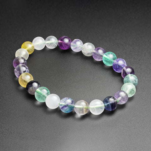 Rainbow Fluorite Bead Stone Stretch Bracelet