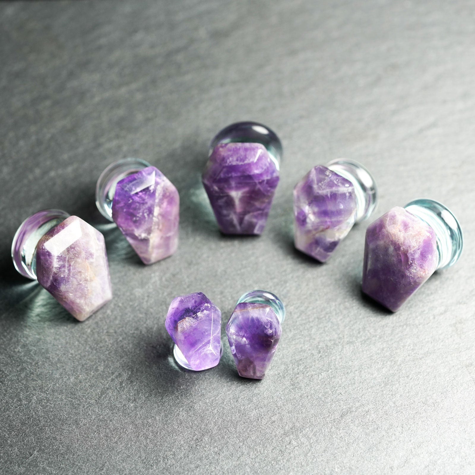 Amethyst Coffin Faced Glass Double Flare Plug