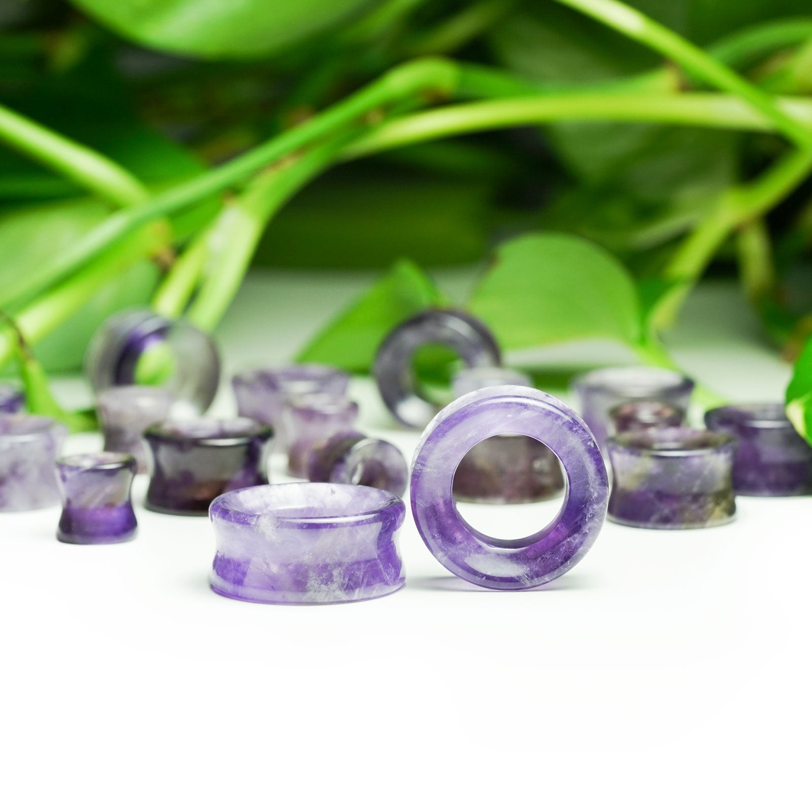 Amethyst Double Flare Concave Stone Tunnel Group Shot