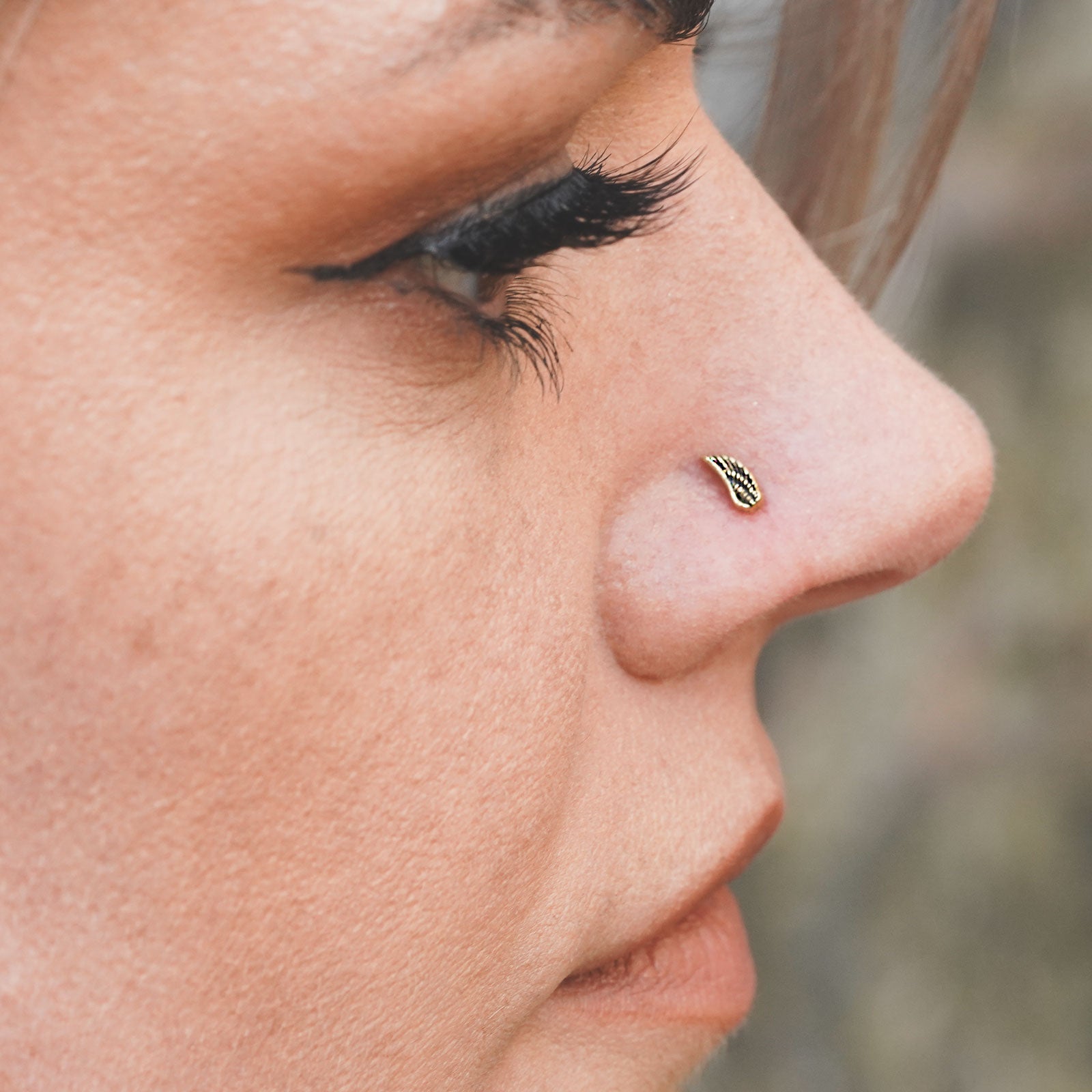 Angel Wing Brass & Bioplast Nose Stud (Nose Screw) Model Shot