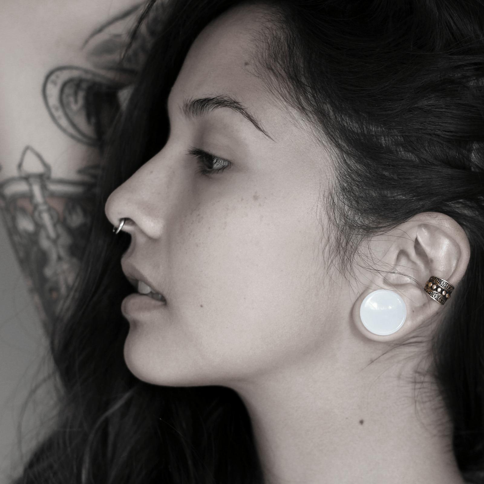 Naomi King Wearing Beads & Spirals Brass Ear Cuff