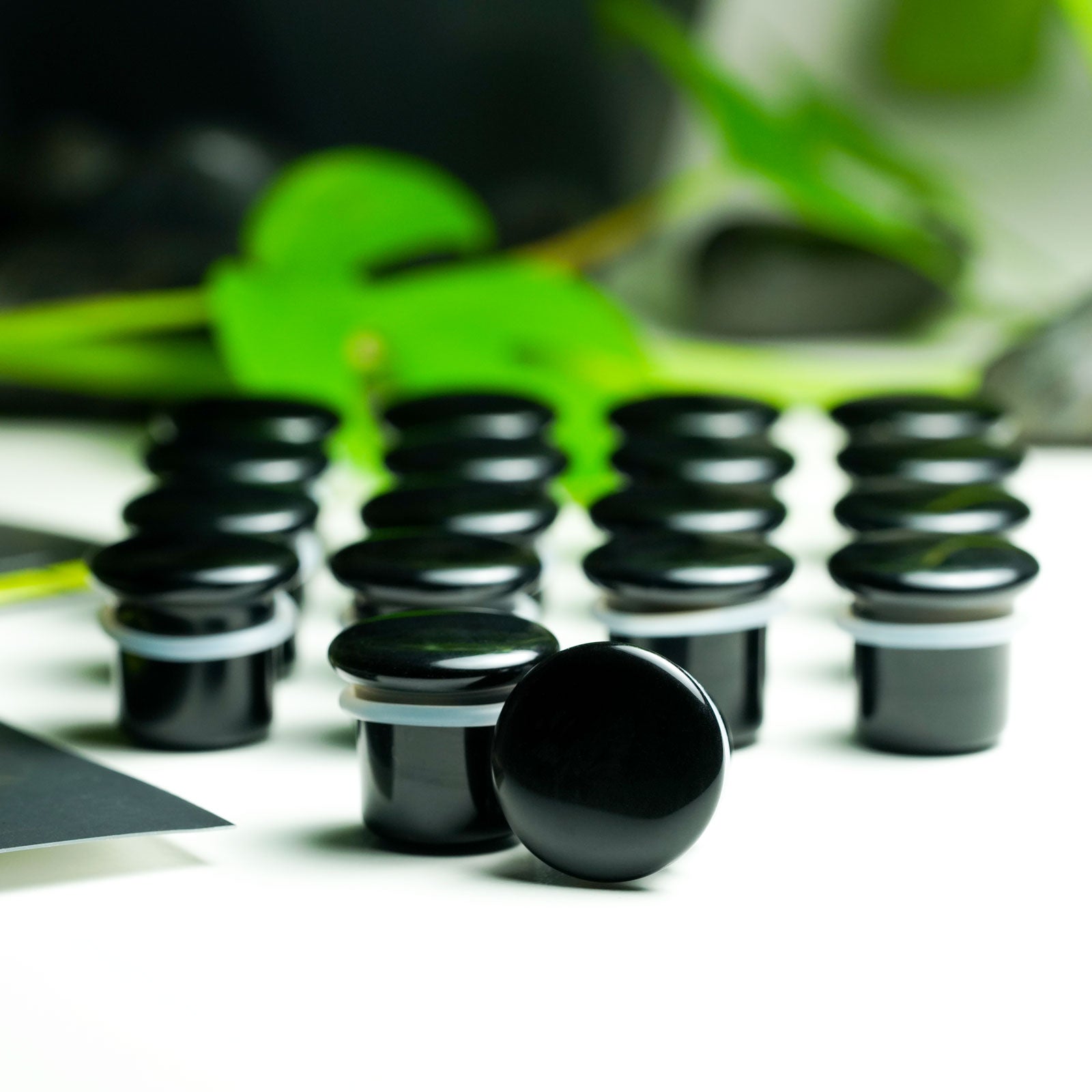 Black Onyx Single Flare Convex Stone Plug Groupshot