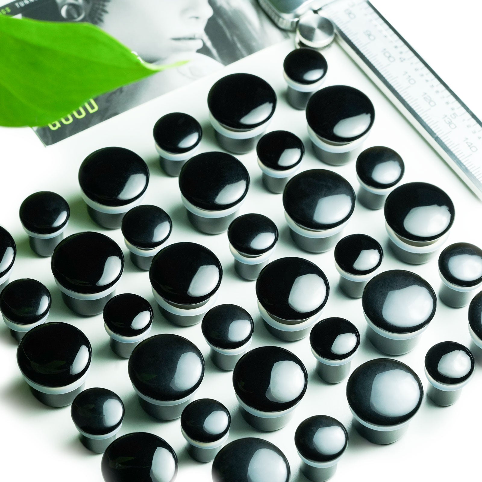 Black Glass Single Flare Convex Glass Plug Group Shot