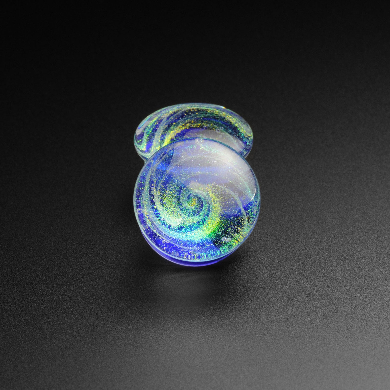 Front View Blue Galaxy Swirl Glass Double Flare Plug