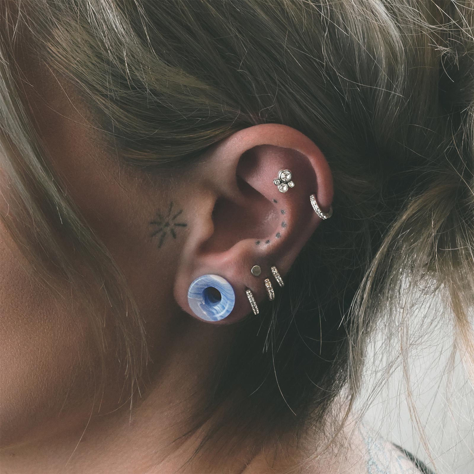 Blue Lace Agate Double Flare Concave Stone Tunnel Model Shot