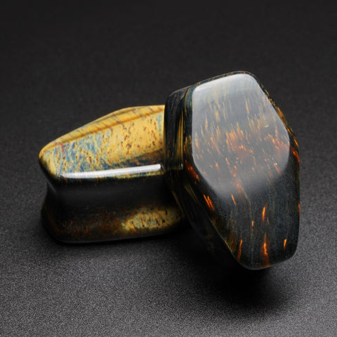 Blue Tiger's Eye Double Flare Coffin Stone Plug